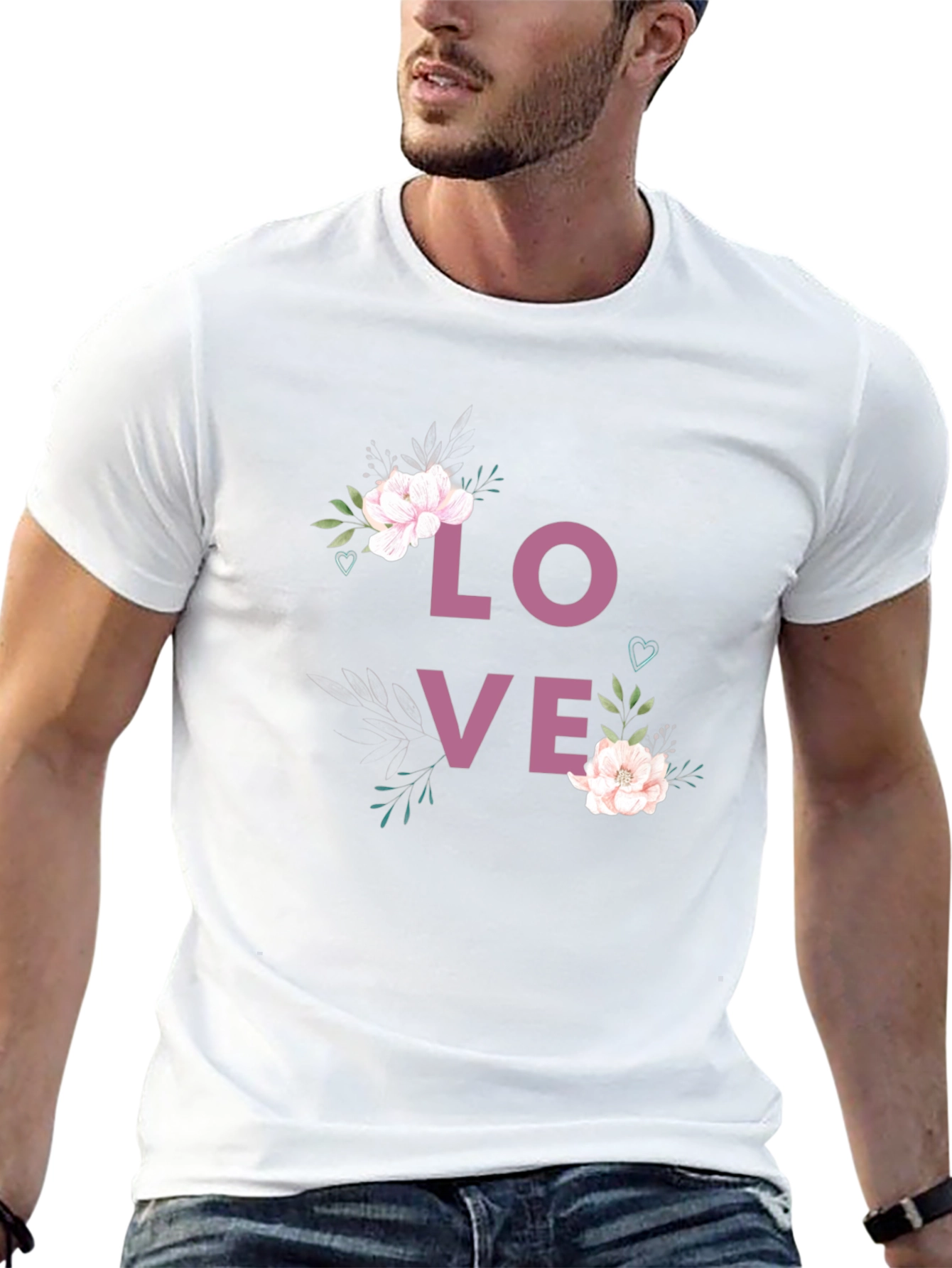 Black Floral LOVE Graphic Print Crew Neck T-Shirt view 13