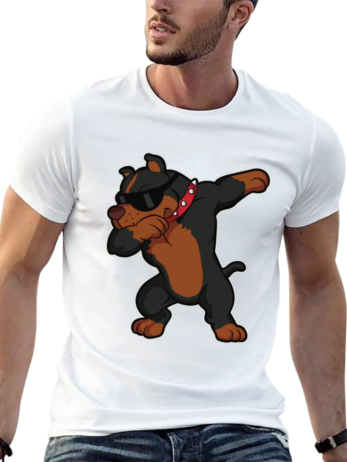 Black Dabbing Dog Graphic Tee - Cool Pup Design T-Shirt view 13