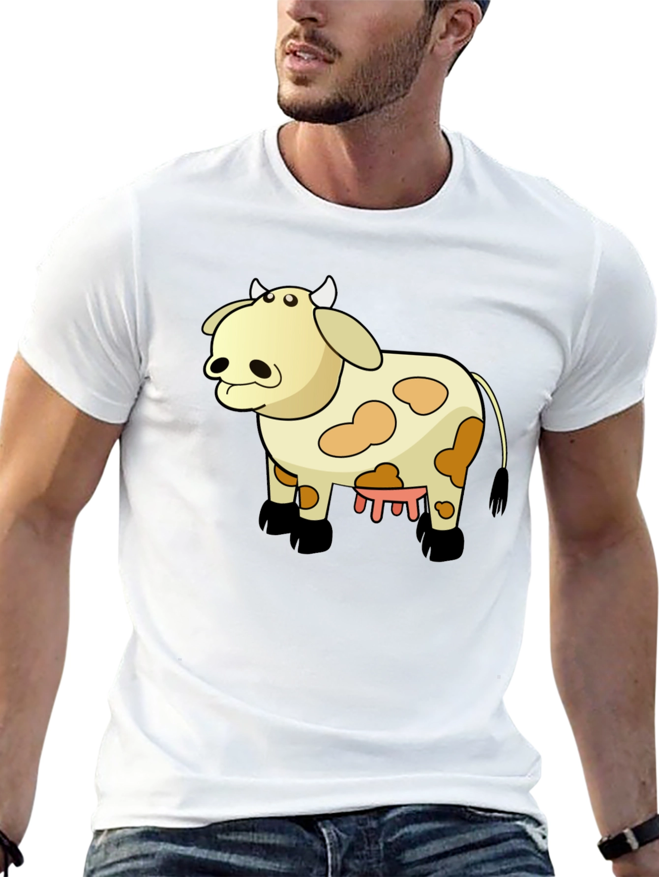 Black Cartoon Cow T-Shirt - Black Cotton Tee view 13