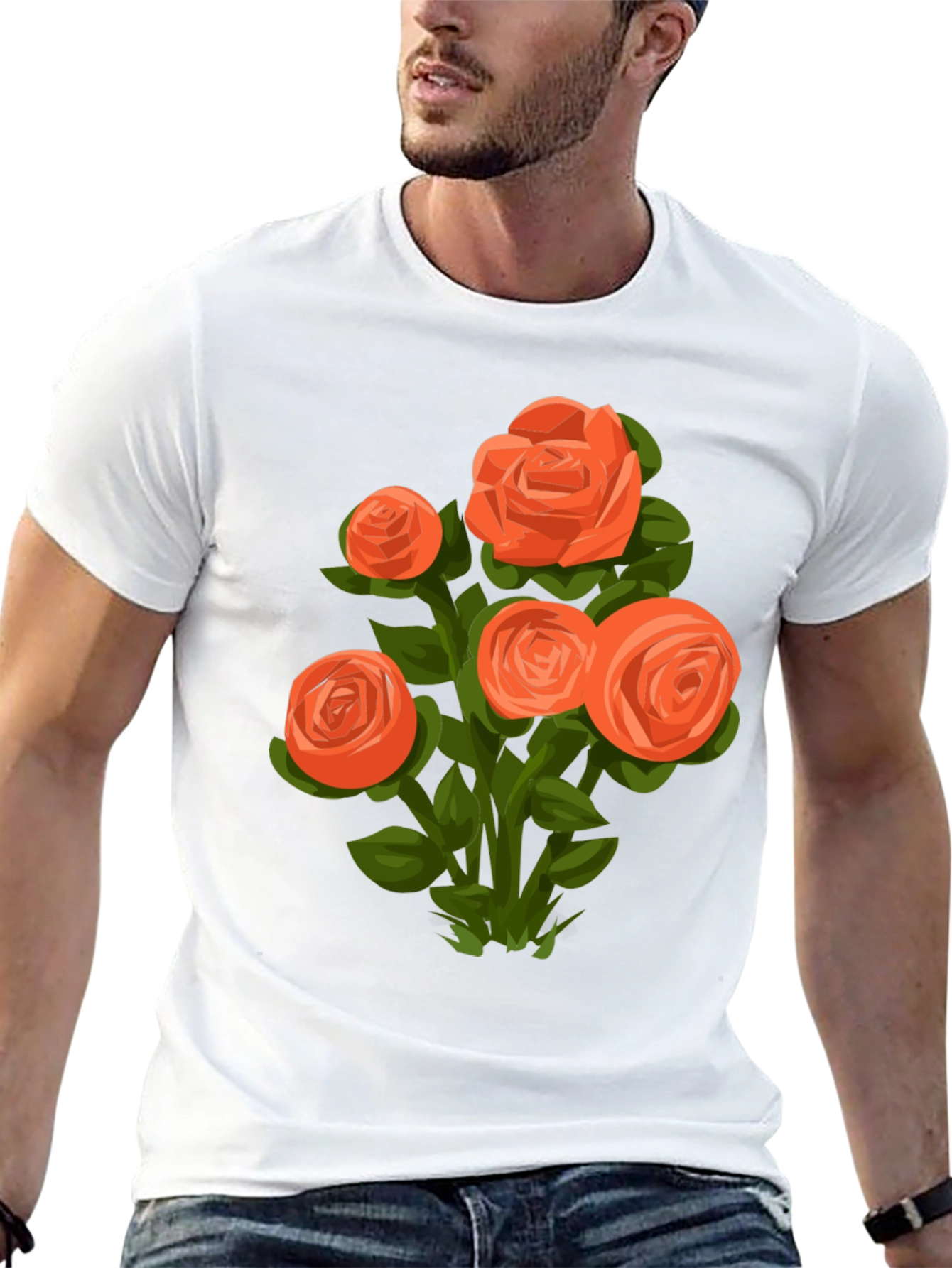 Black Floral Graphic Tee - Orange Rose Bouquet view 13