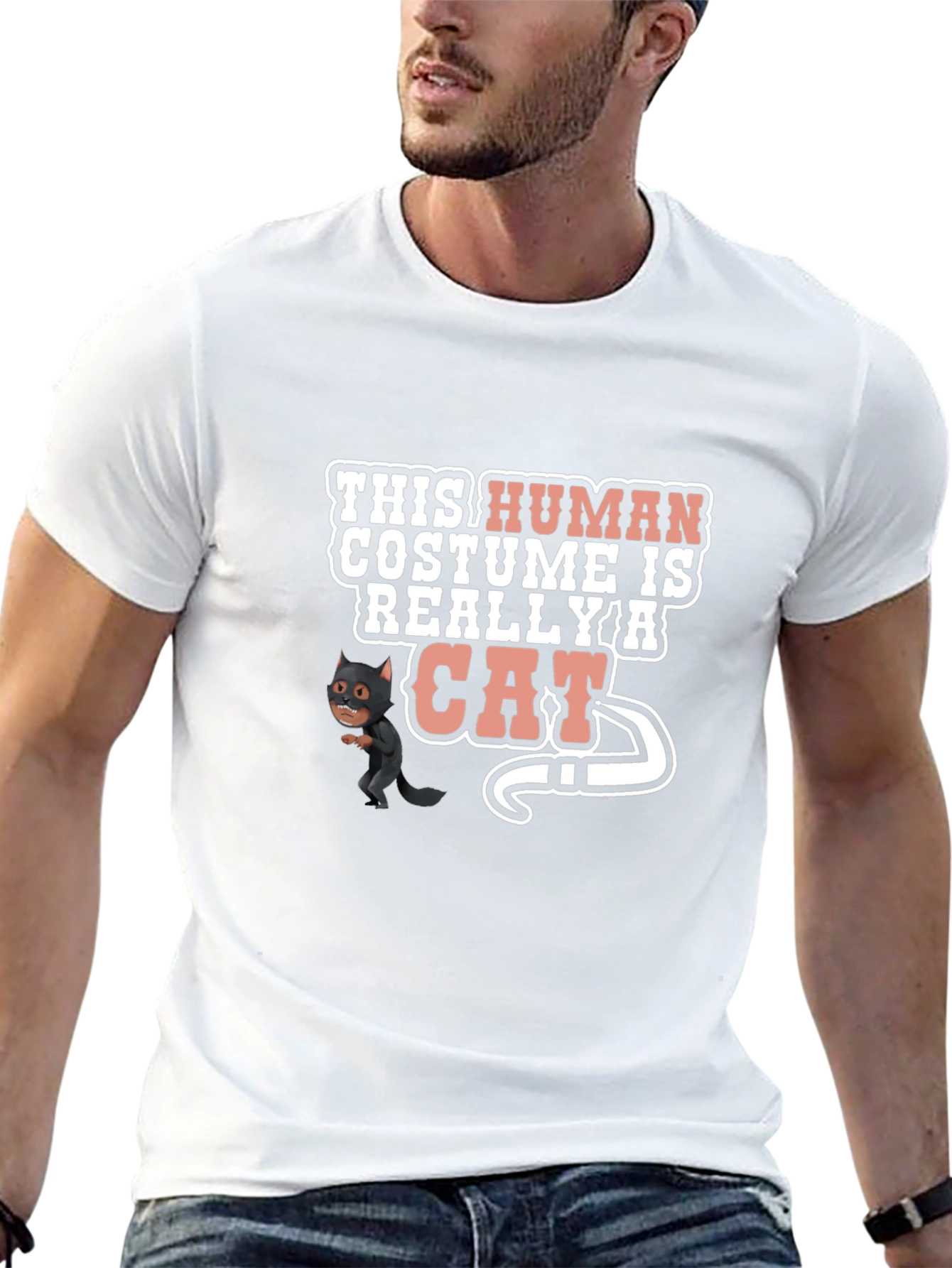 Black Human Costume Really Cat Funny Black T-Shirt view 13