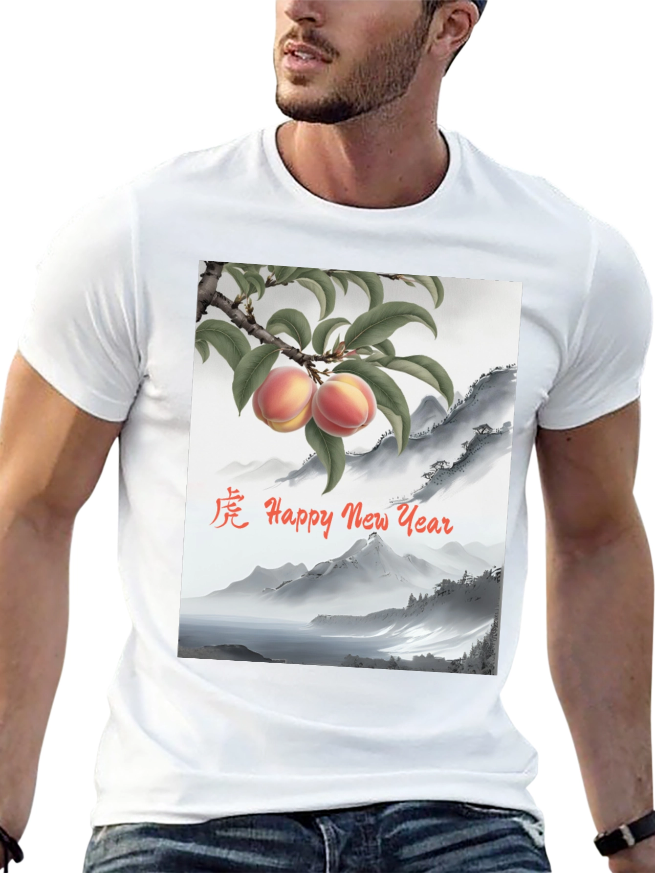 Black Chinese New Year Peach T-Shirt - Black view 13
