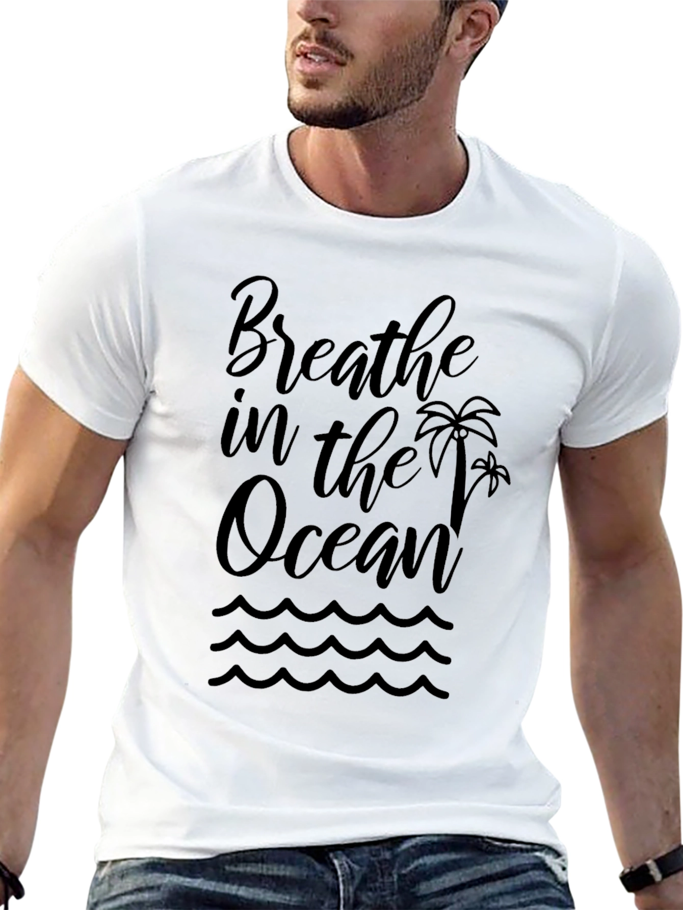 Black Breathe in the Ocean Black Graphic T-Shirt view 13