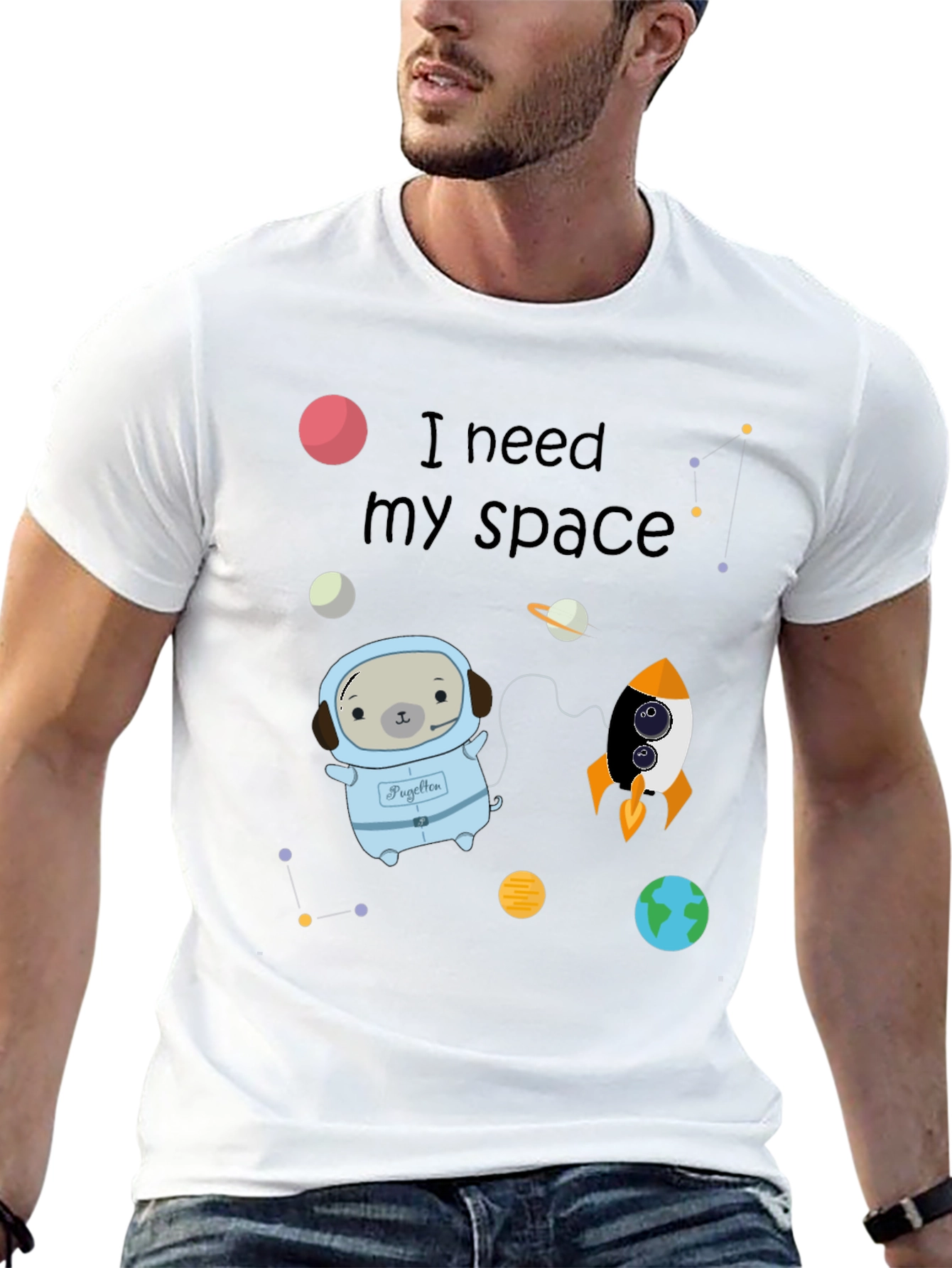 Black I Need My Space Pug Black T-Shirt view 13