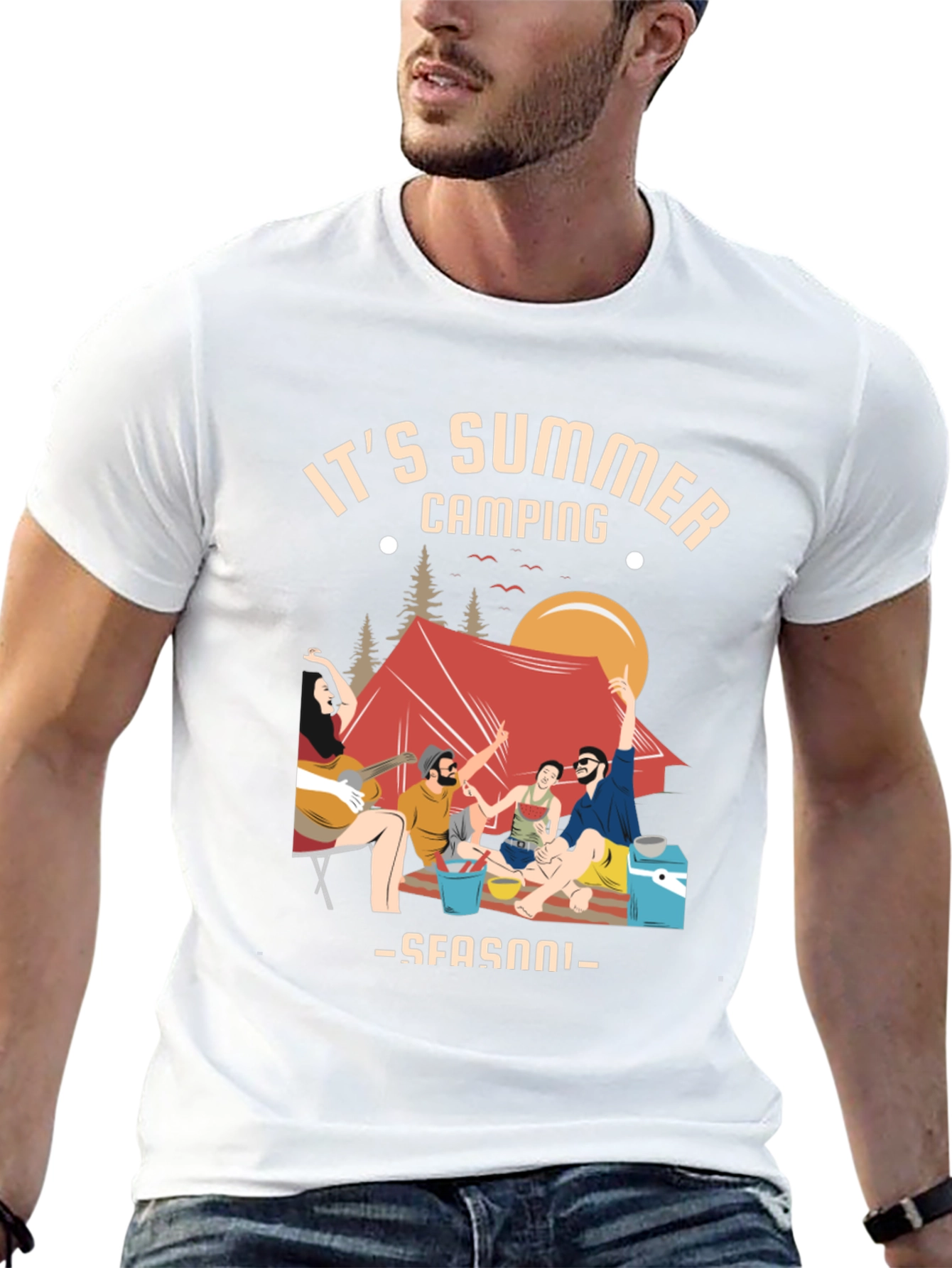 Black Summer Camping Graphic Tee - Black Unisex T-Shirt view 13