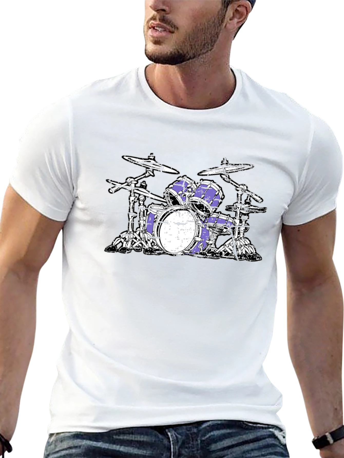 Black Drum Kit T-Shirt - Black Cotton Graphic Tee view 13