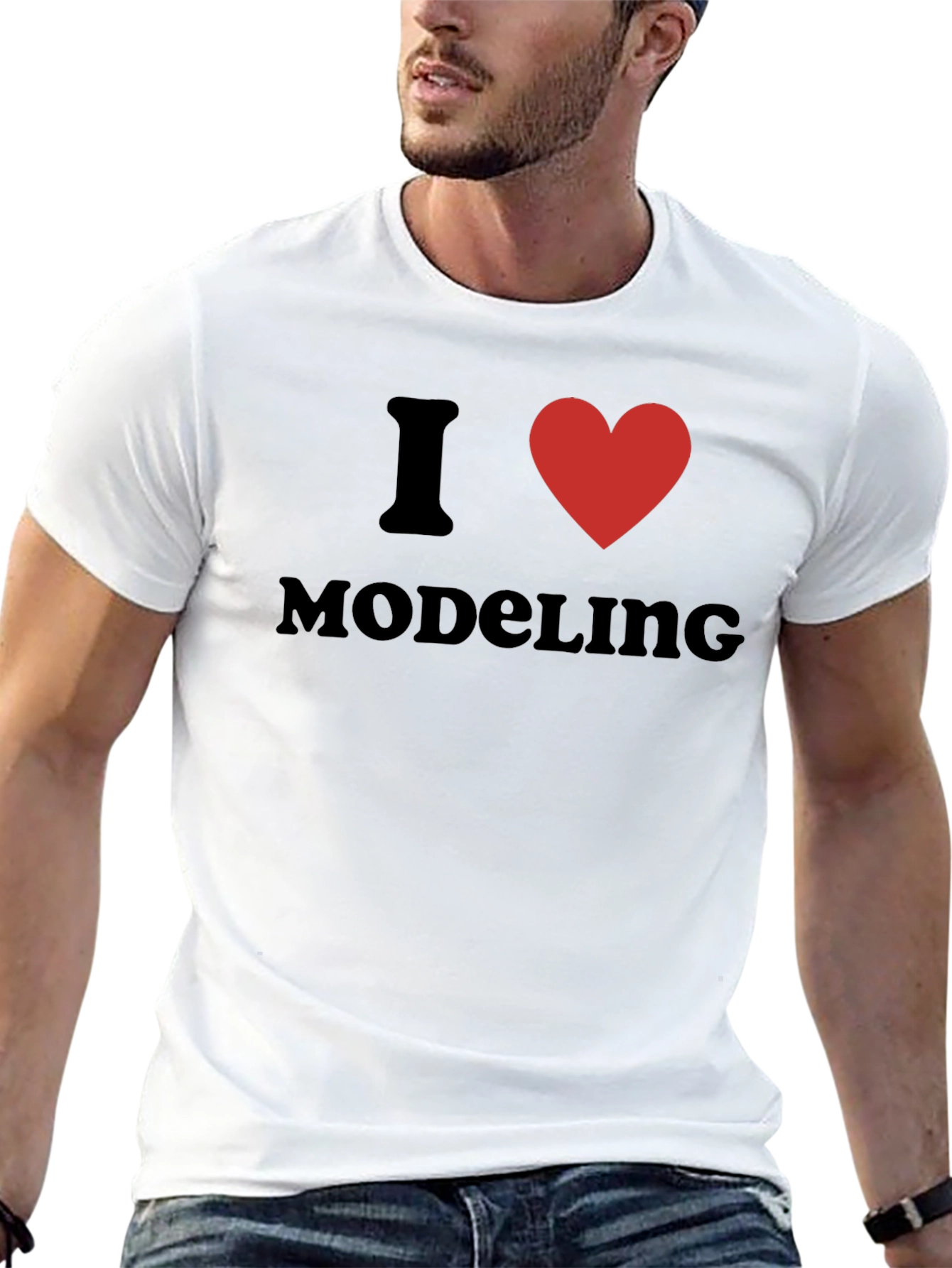 Black I Love Modeling T-Shirt - Black Cotton Crew Neck view 13