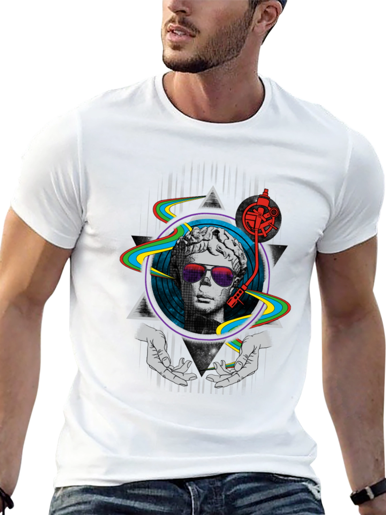 Black Retro DJ Statue Graphic T-Shirt view 13