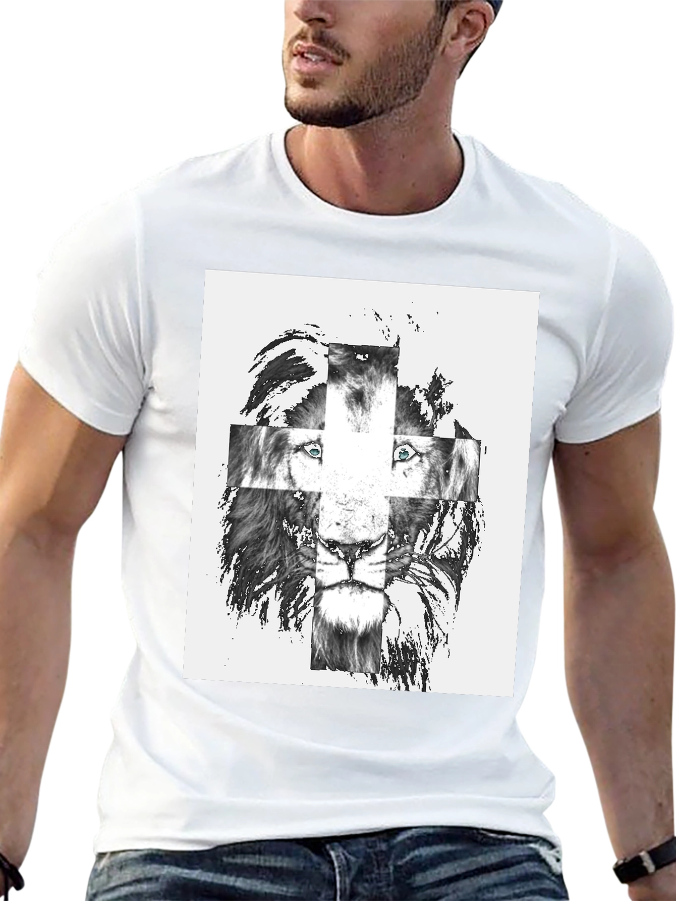 Black Lion Cross Graphic Tee - Men's Black T-Shirt view 13