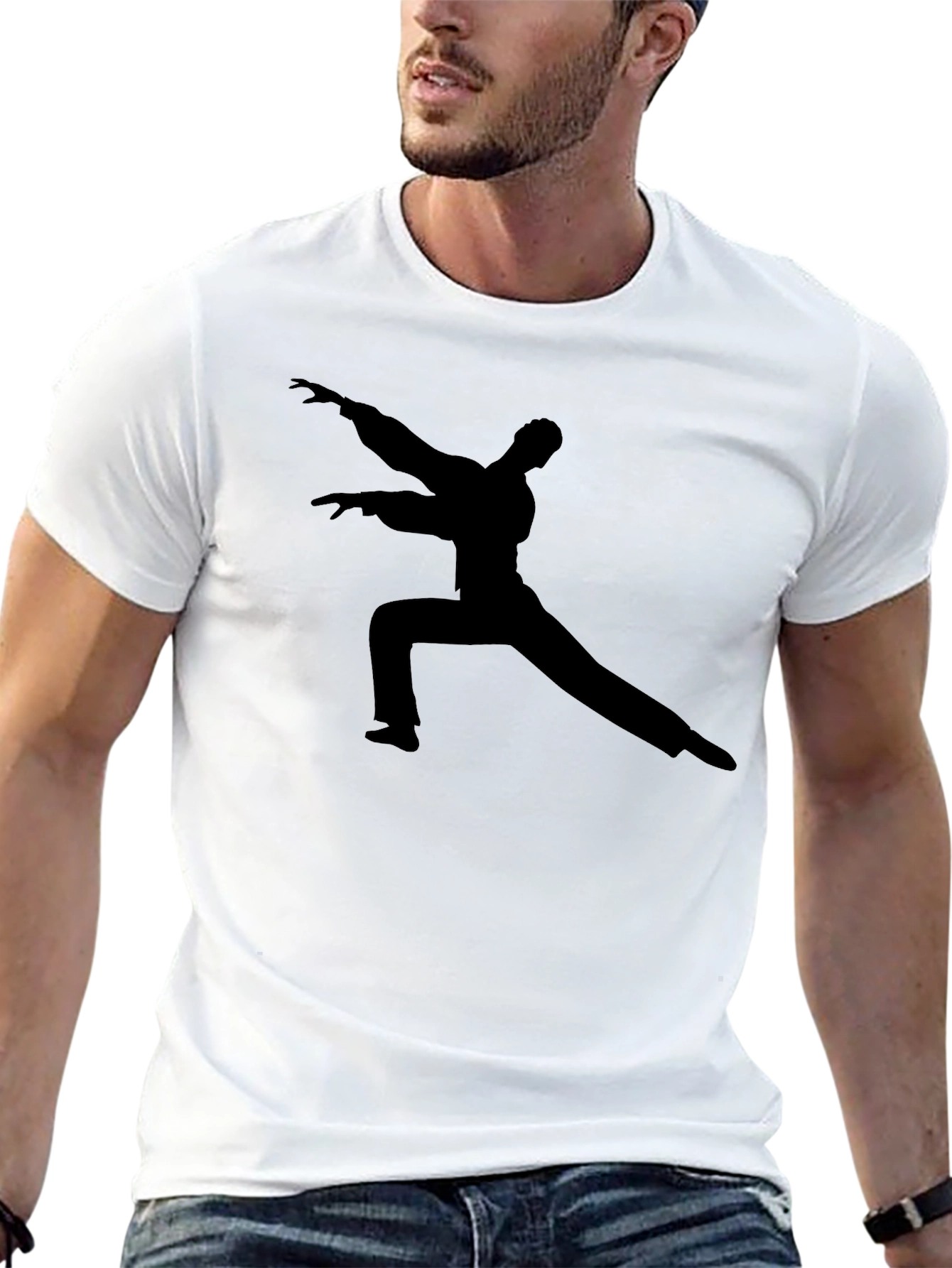 Black Black T-Shirt with Martial Arts Silhouette view 13