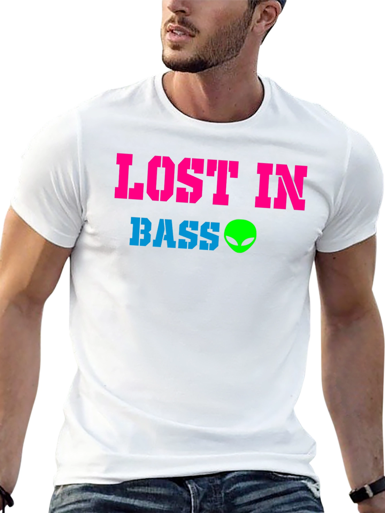 Black Lost in Bass Alien Graphic T-Shirt - EDM Rave Festival view 13