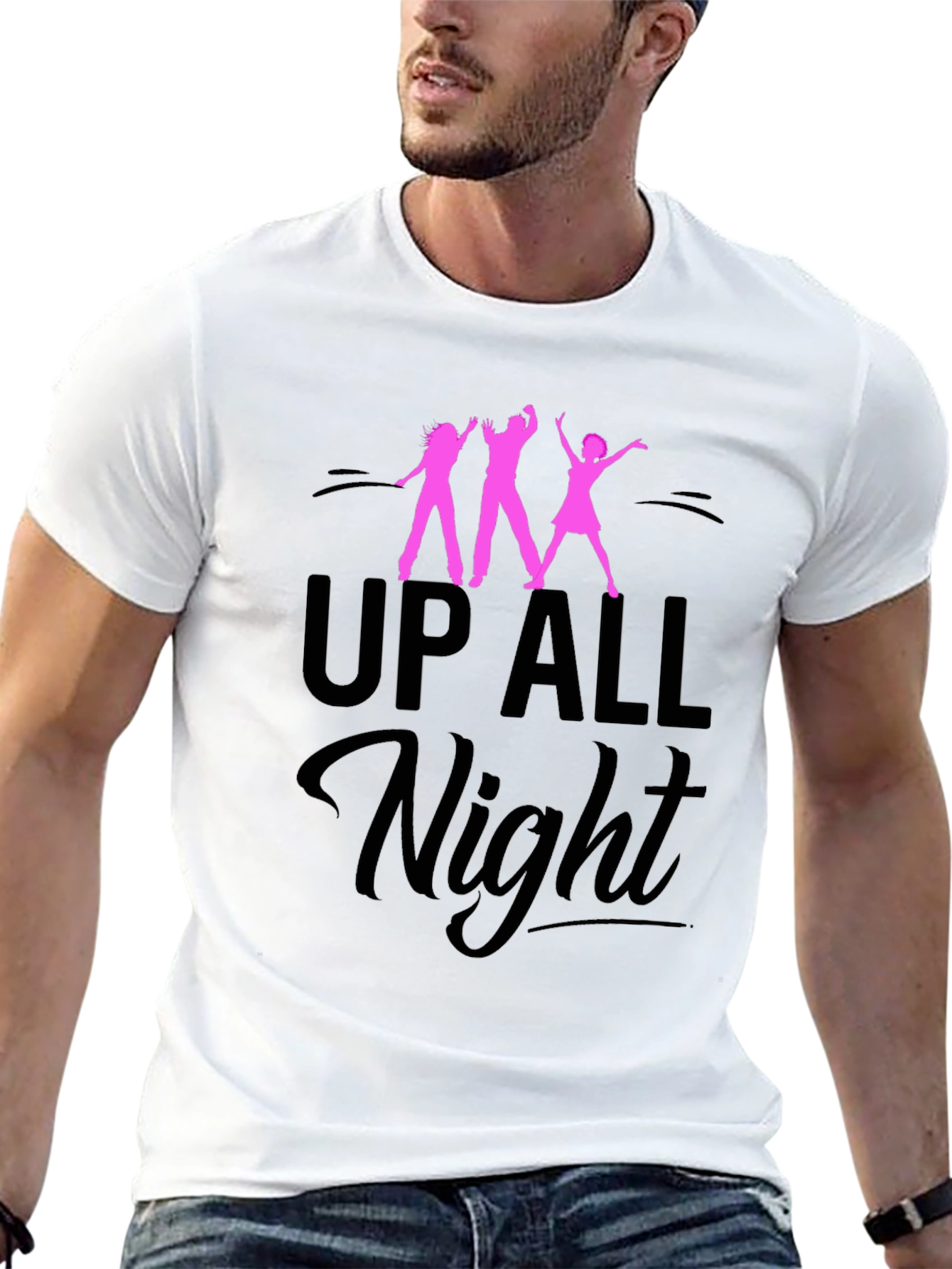 Black Up All Night Graphic Tee - Black Unisex T-Shirt view 13