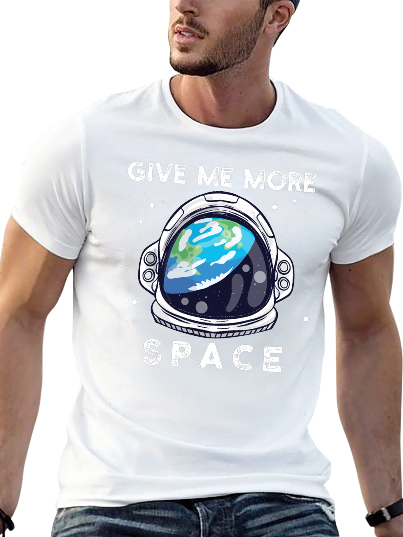 Black Give Me More Space T-Shirt - Astronaut Helmet Earth Design view 13