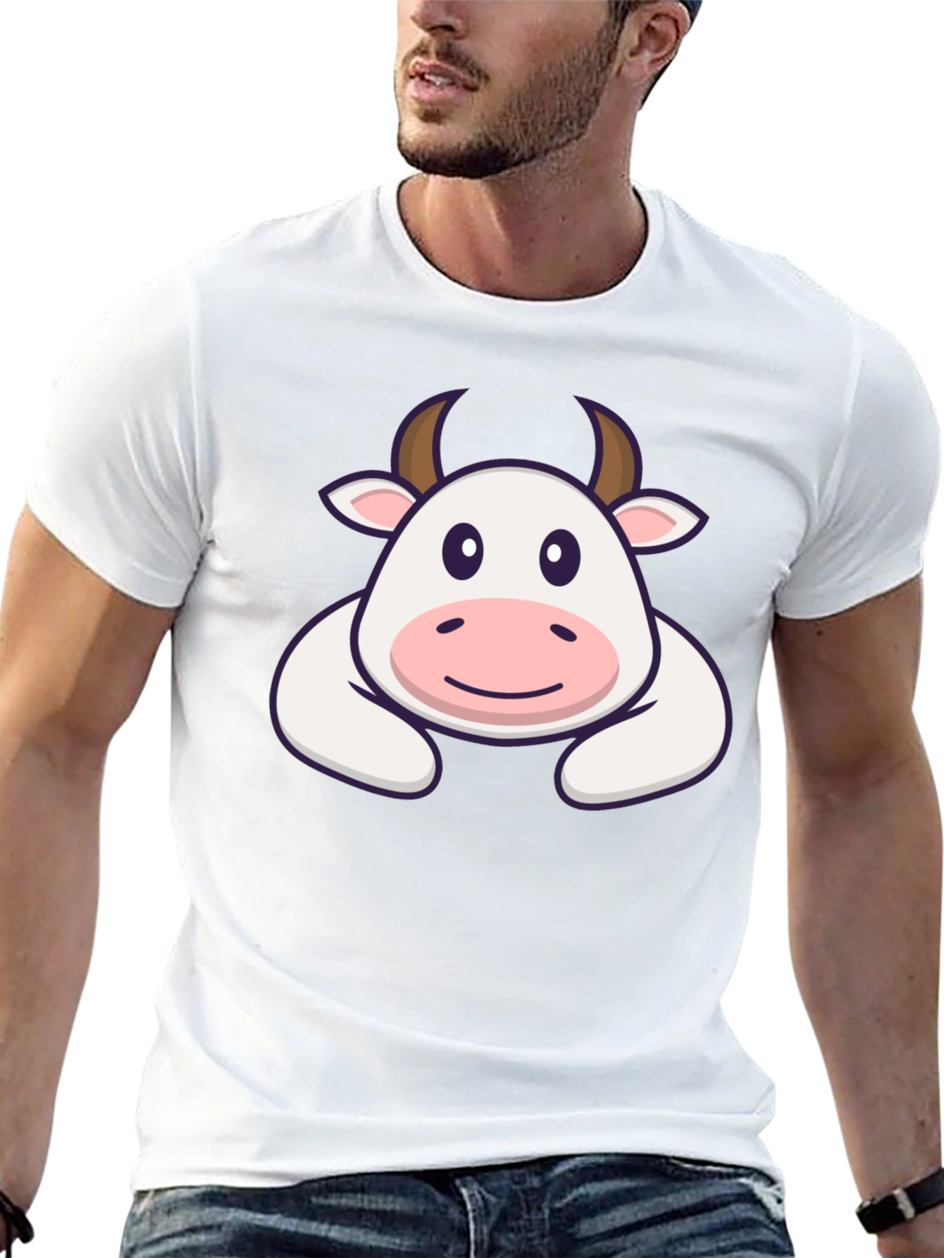 Black Cute Cartoon Cow Graphic T-Shirt - Black view 13