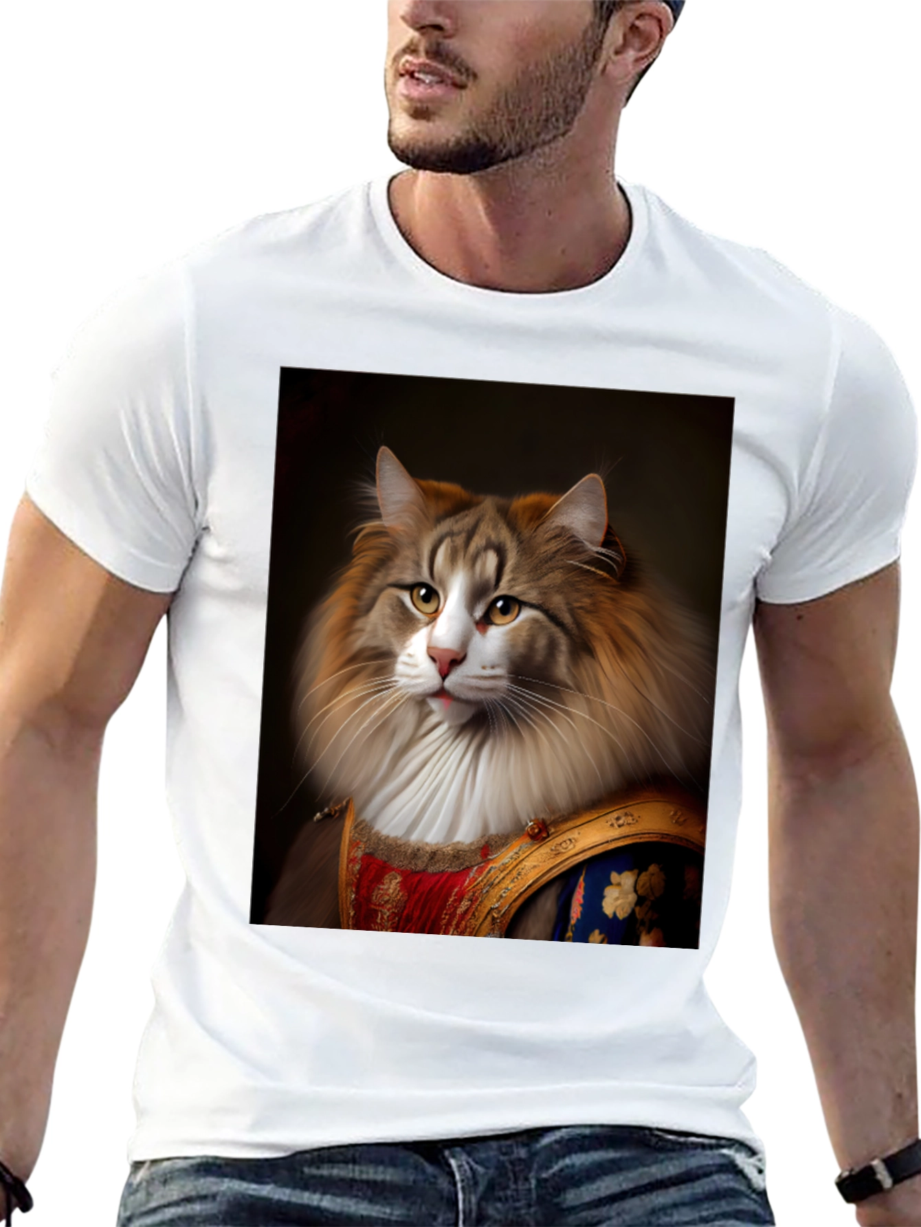 Black Regal Cat Portrait T-Shirt - Unique Design view 13