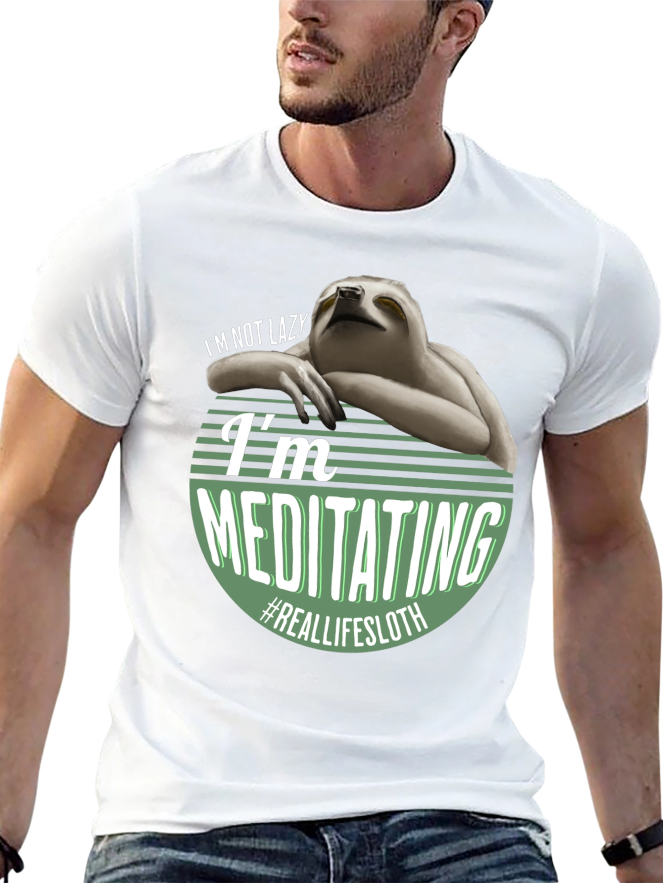 Black Funny Sloth Meditating T-Shirt - Real Life Sloth view 13