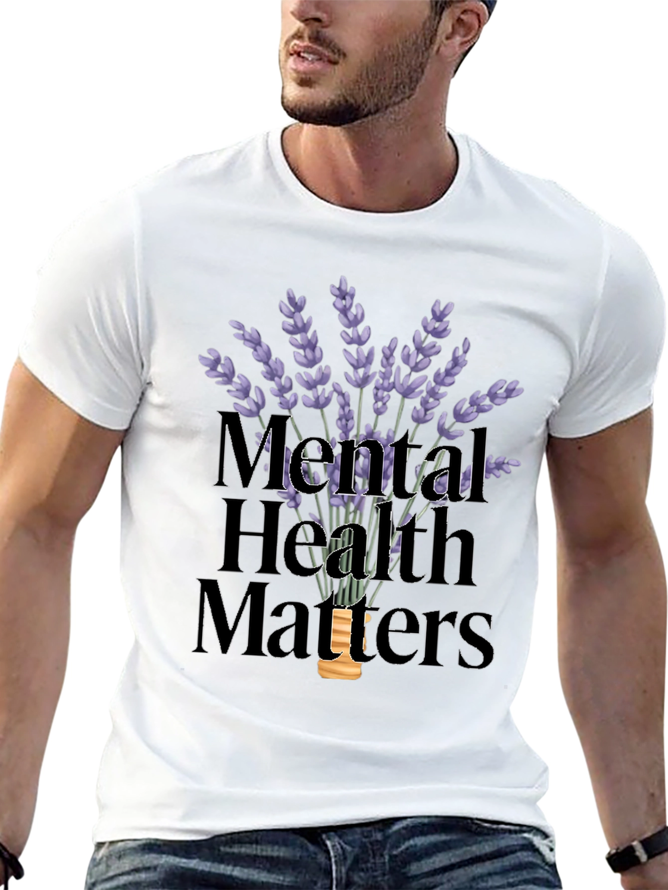 Black Mental Health Matters T-Shirt with Lavender Design view 13
