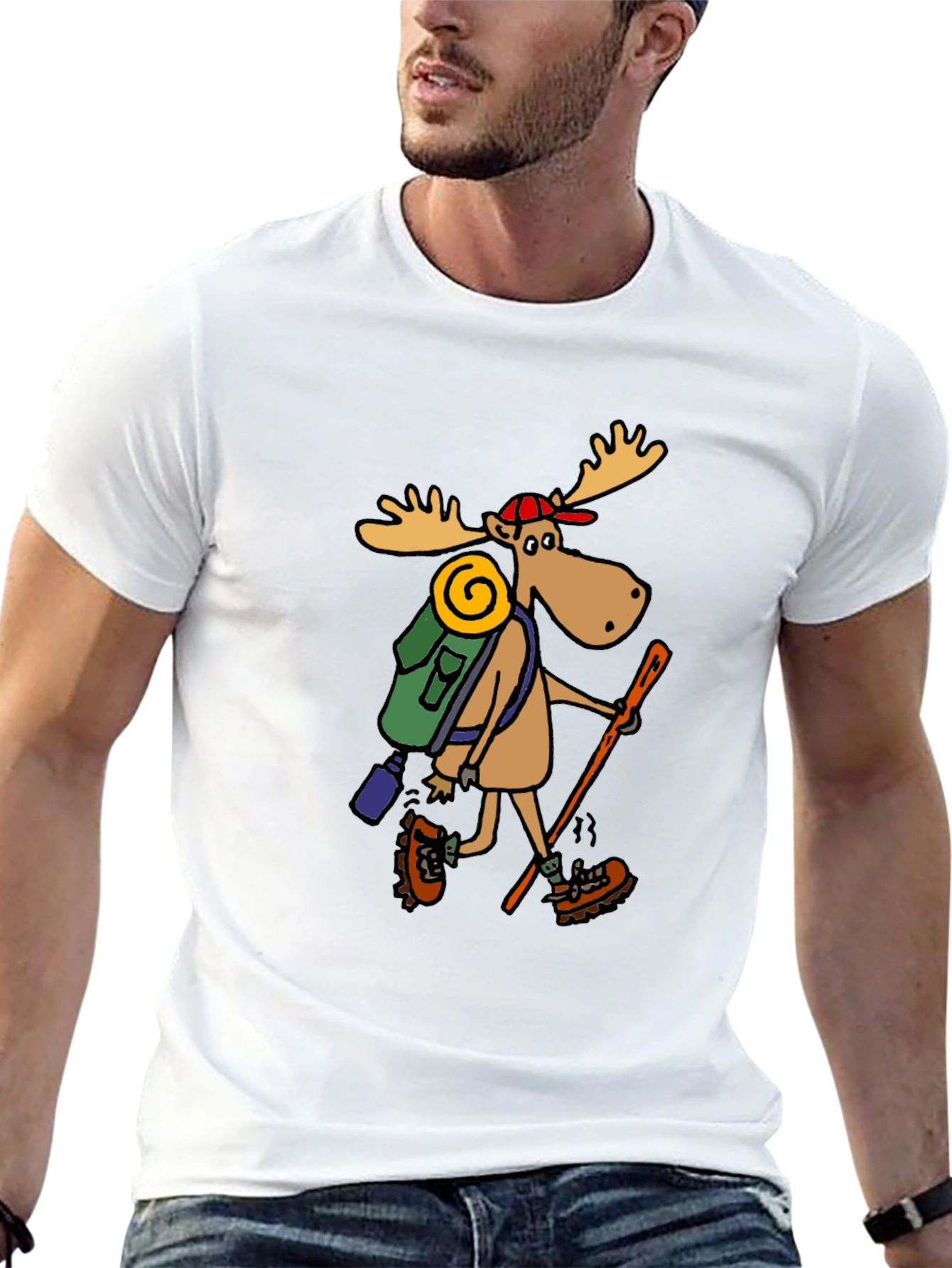 Black Hiking Moose Graphic Tee - Black Cotton T-Shirt view 13