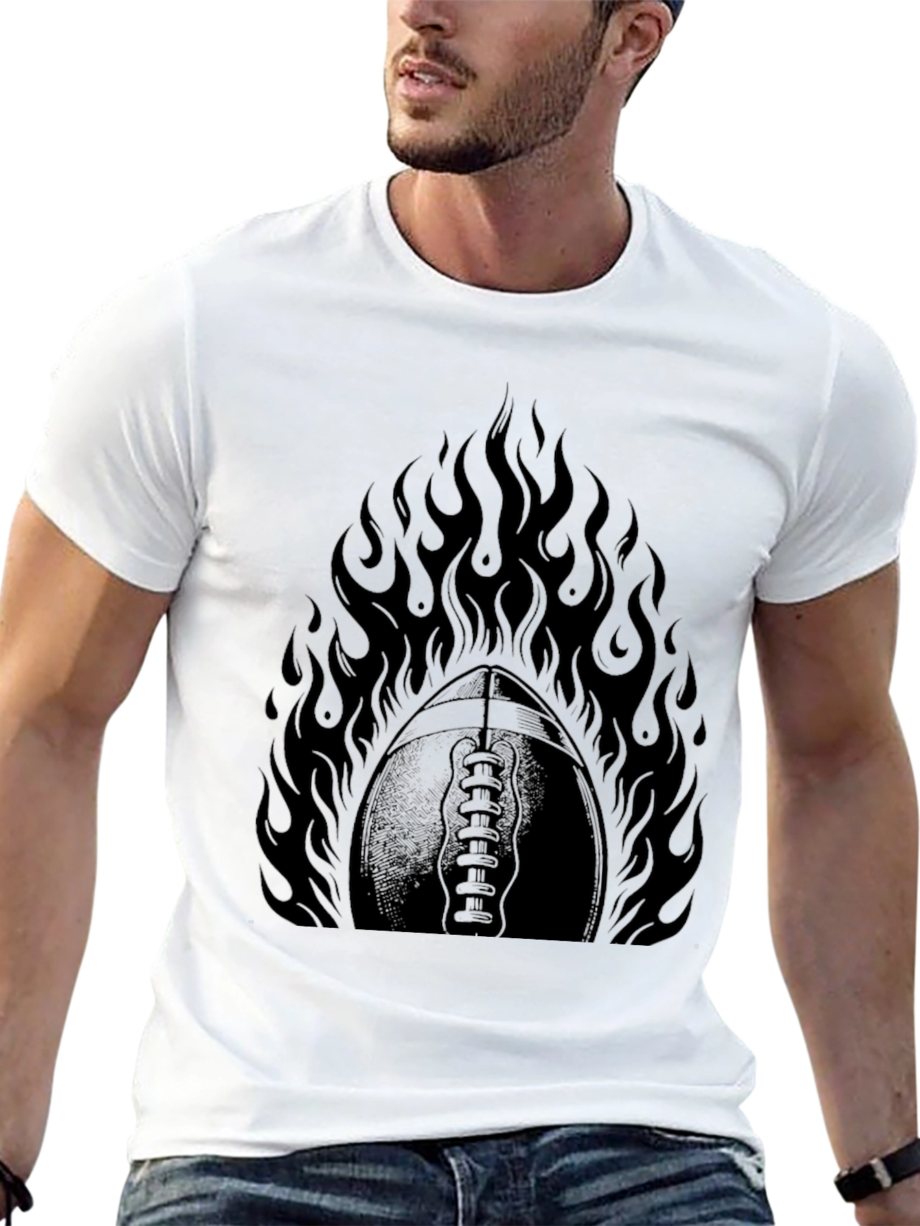 Black Fiery Football Graphic Tee - Black Cotton view 13