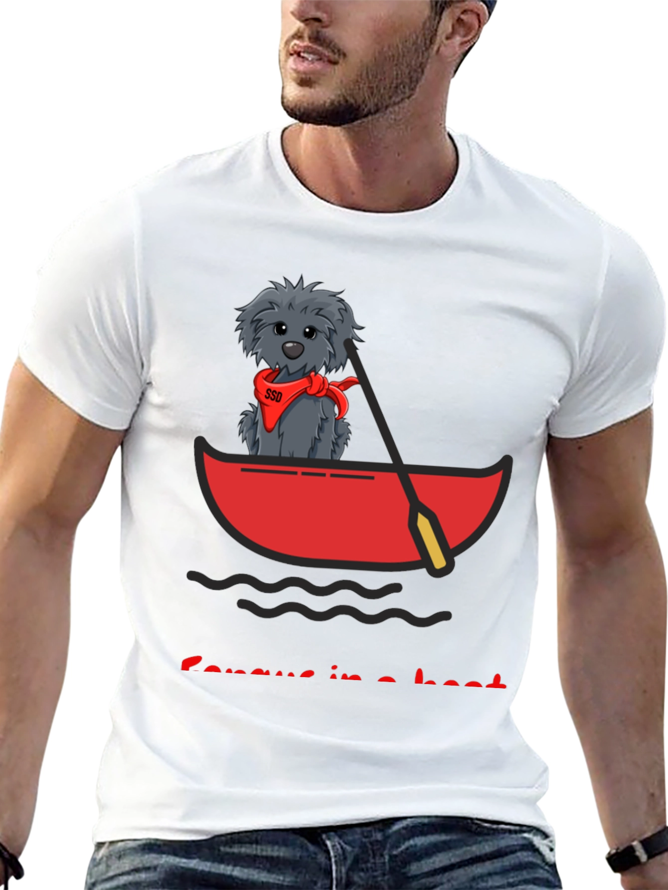Black Dog in Boat T-Shirt - Cartoon Graphic Tee view 13