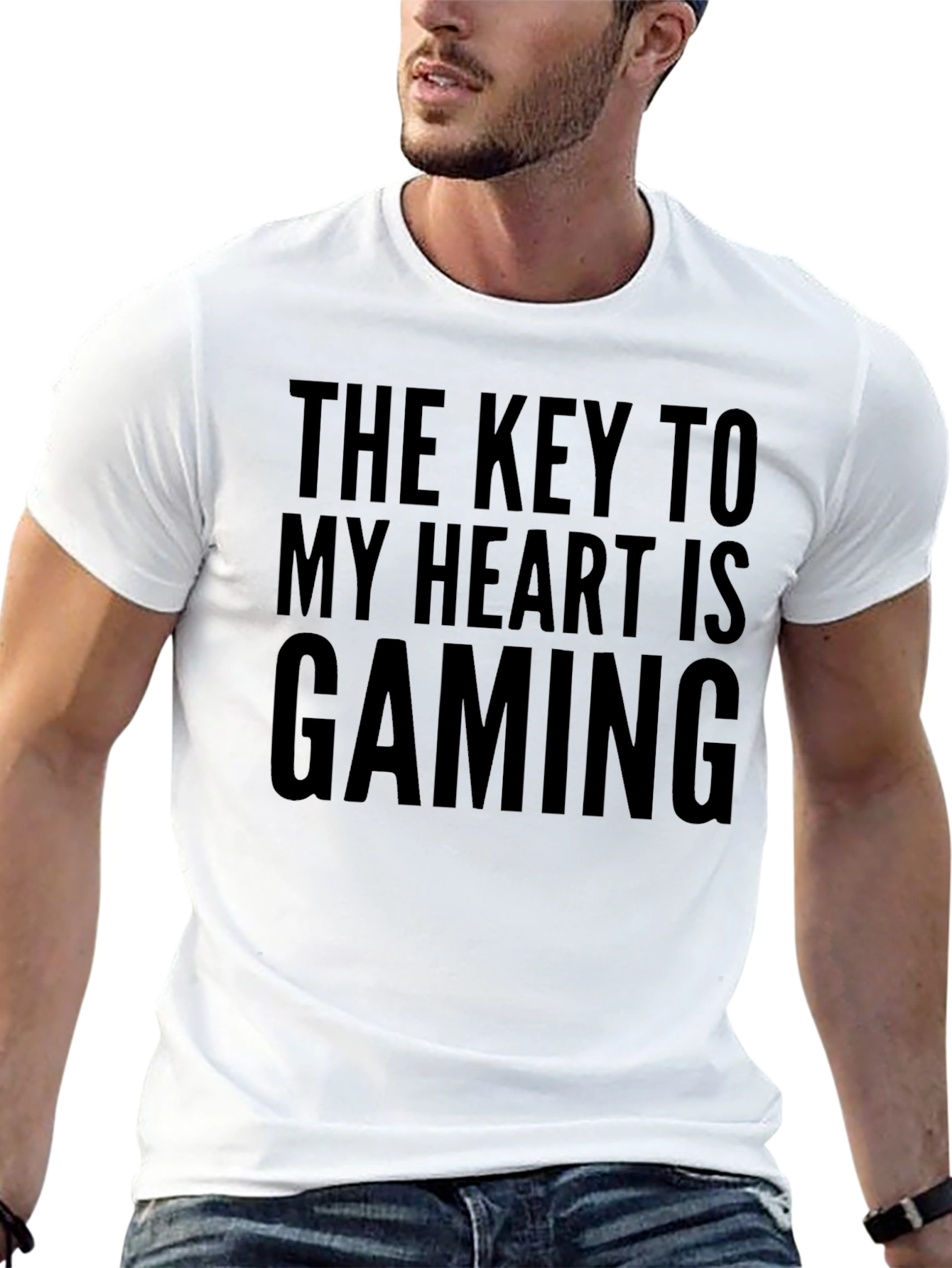 Black Gamer Heart Tee - "The Key to My Heart is Gaming" Black T-Shirt view 13