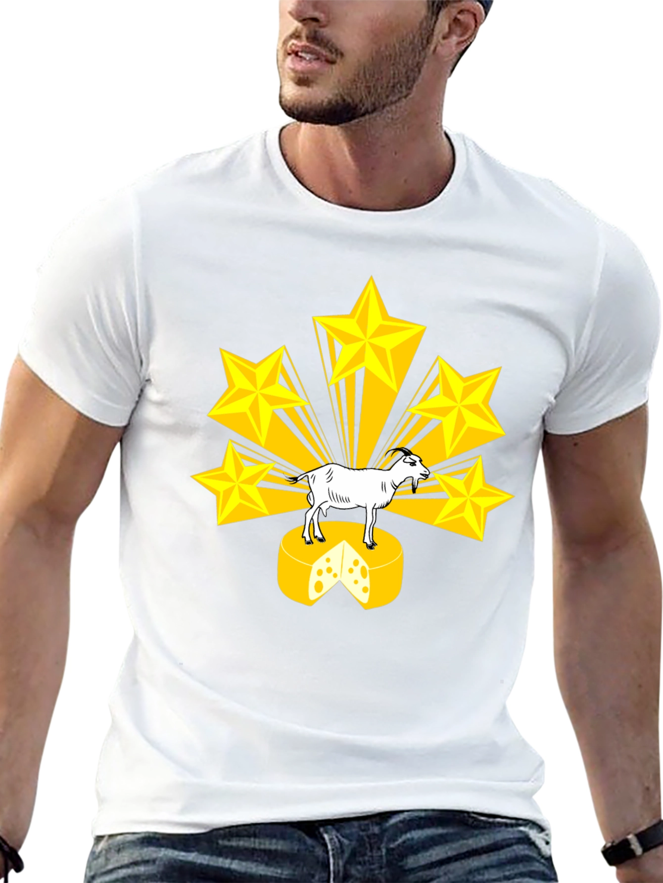 Black Goat on Cheese T-Shirt with Star Design view 13