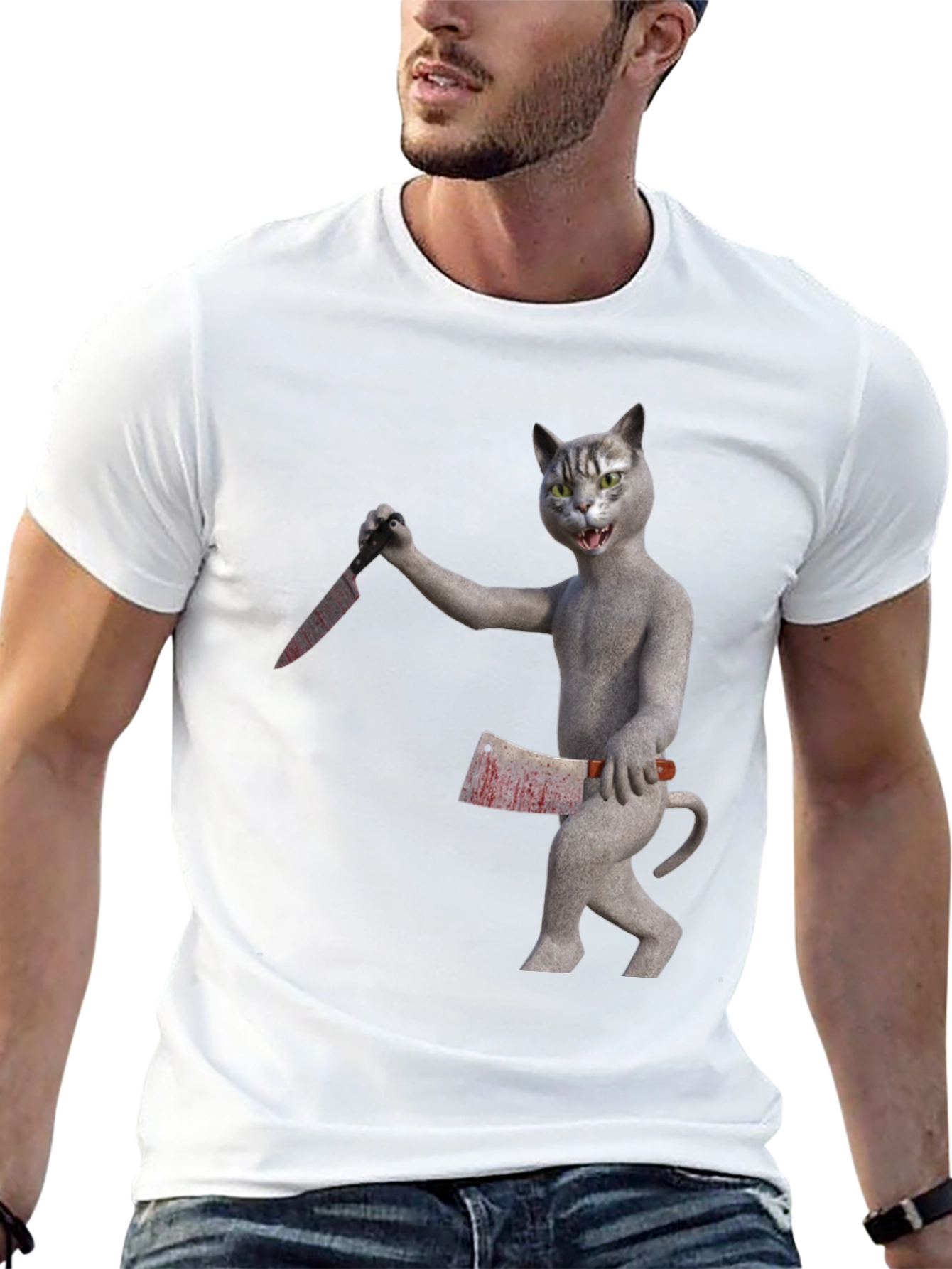 Black Killer Cat T-Shirt - Funny Graphic Tee view 13
