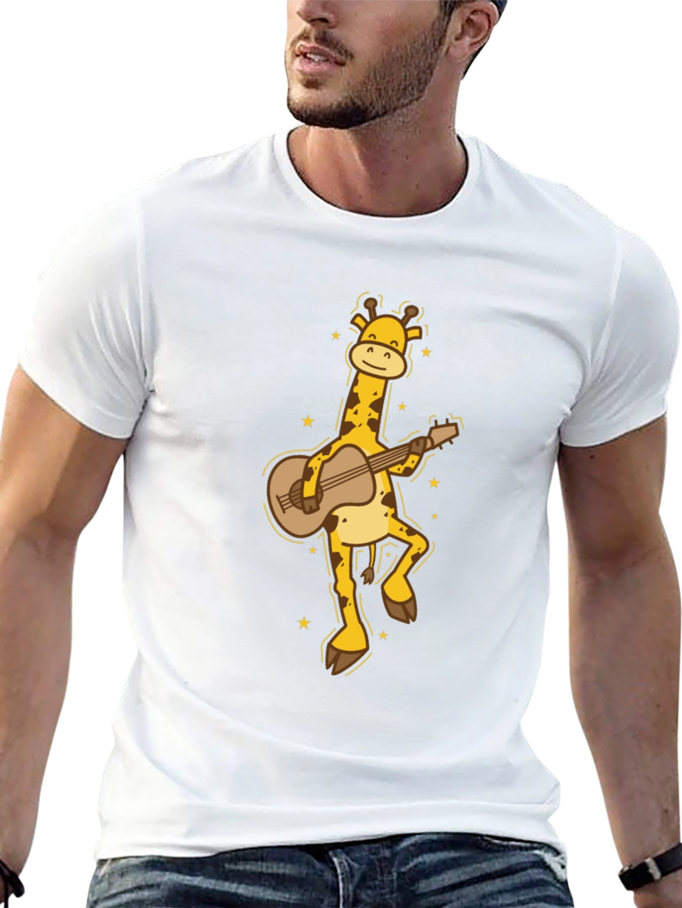 Black Guitar Giraffe Graphic Tee view 13