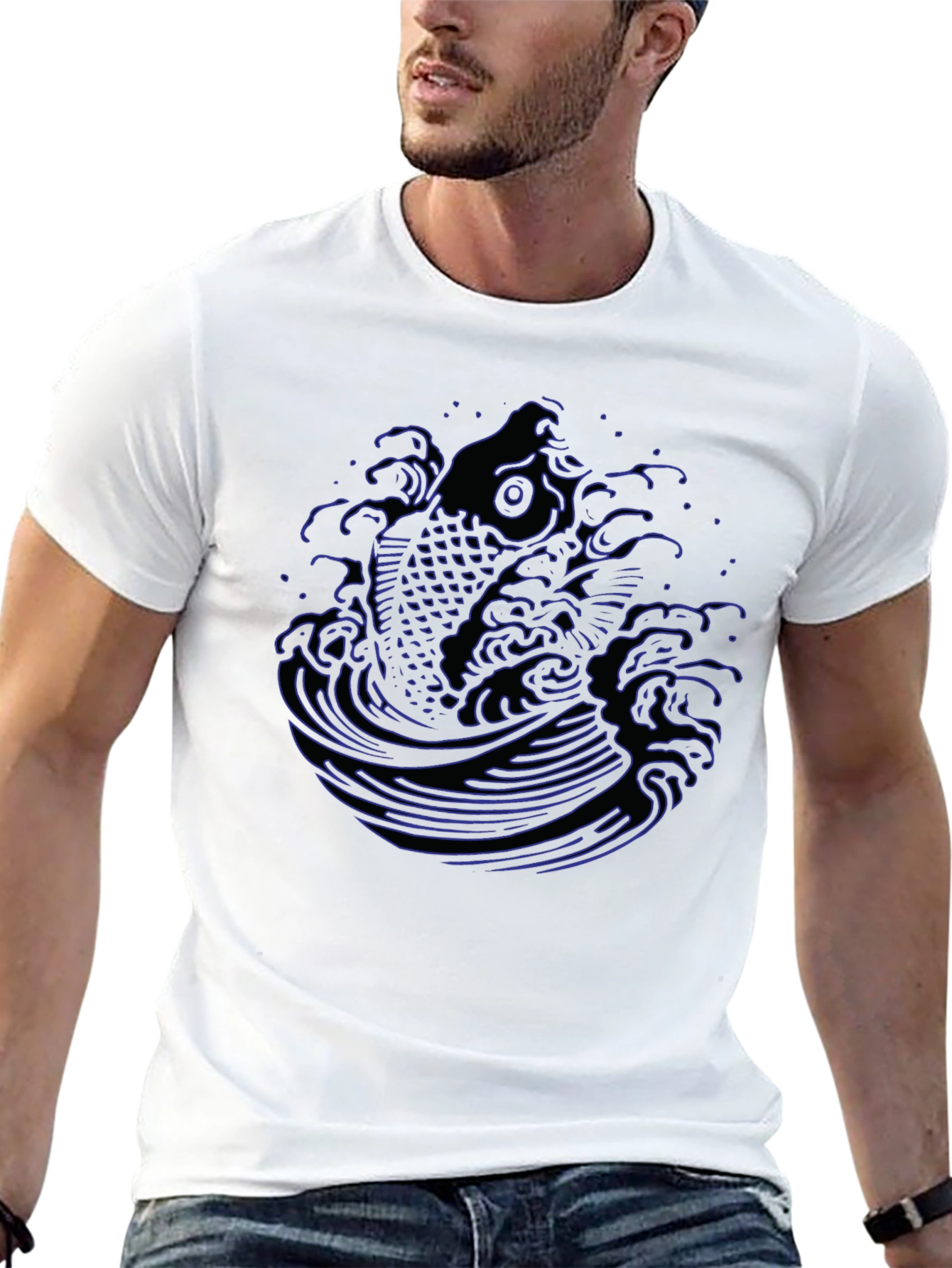 Black Koi Fish Wave Graphic Tee - Men's Black T-Shirt view 13