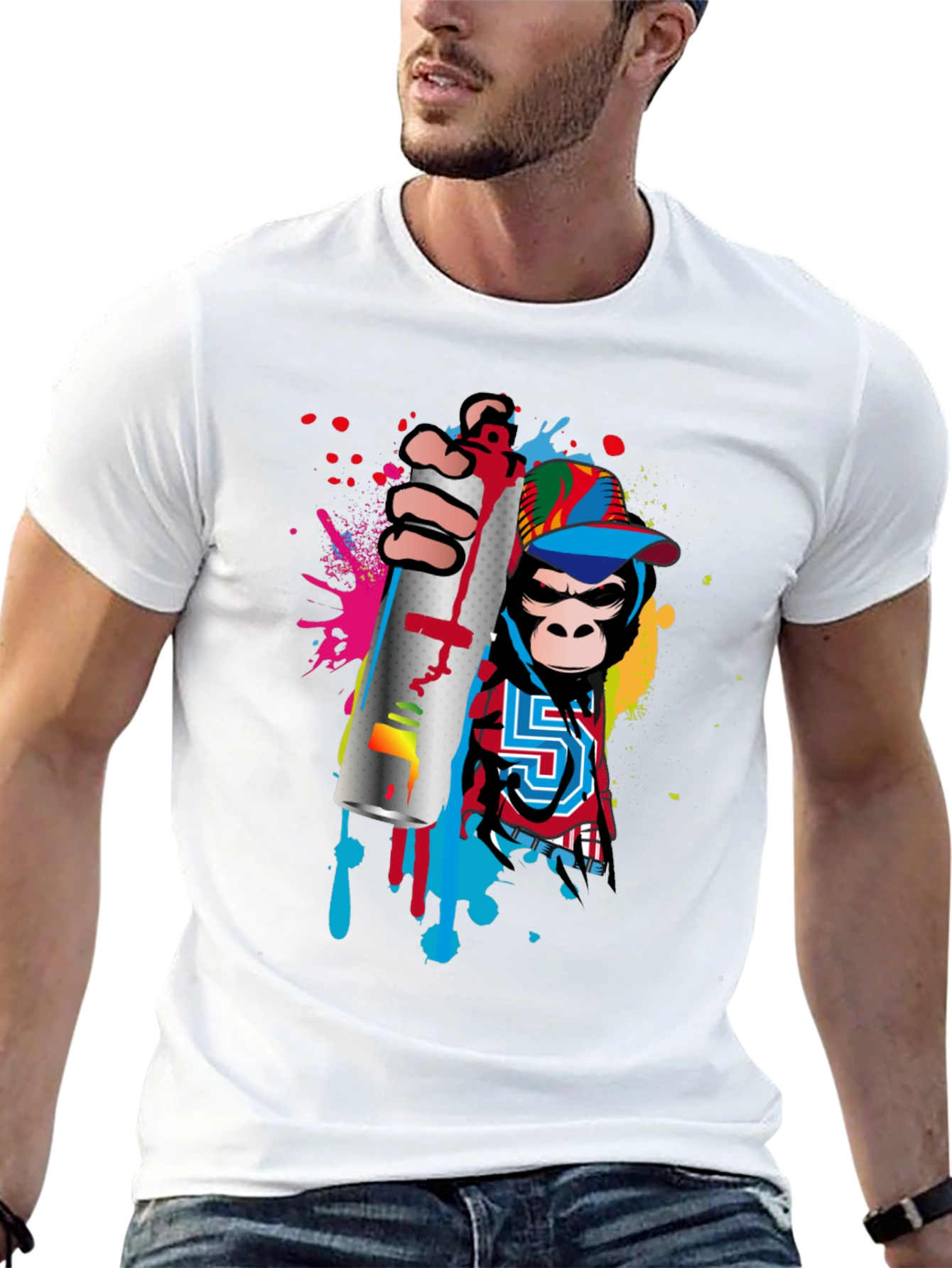 Black Monkey Graffiti Artist Black T-Shirt view 13