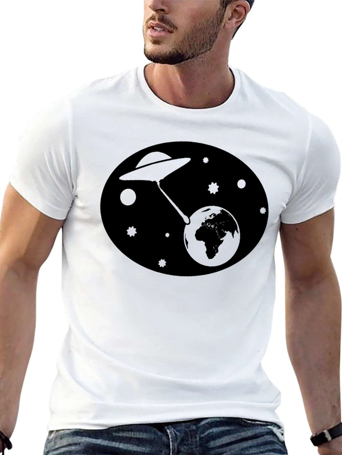 Black UFO Abduction Graphic Black T-Shirt view 13