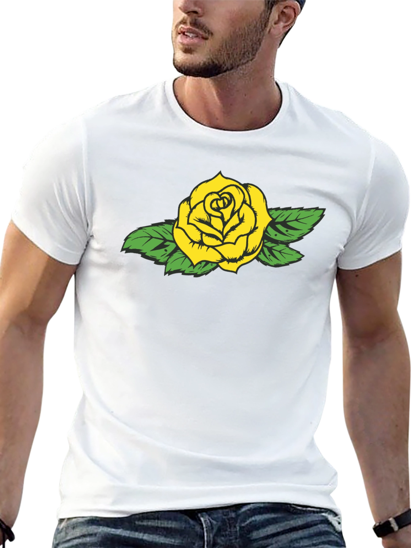 Black Yellow Rose Graphic Black Tee - Stylish Casual Wear view 13