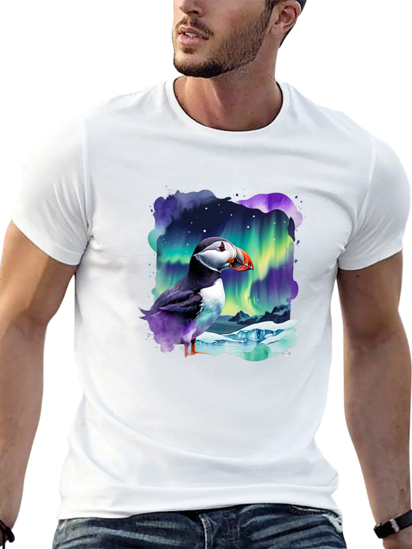 Puffin Aurora T-Shirt - Northern Lights Design - 13