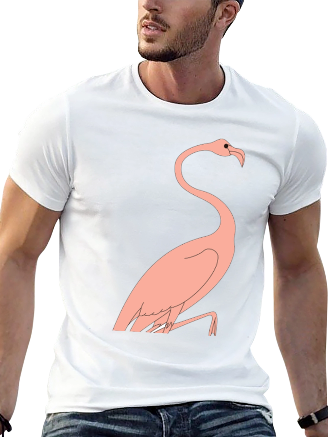 Black Men's Black T-Shirt with Flamingo Design view 13