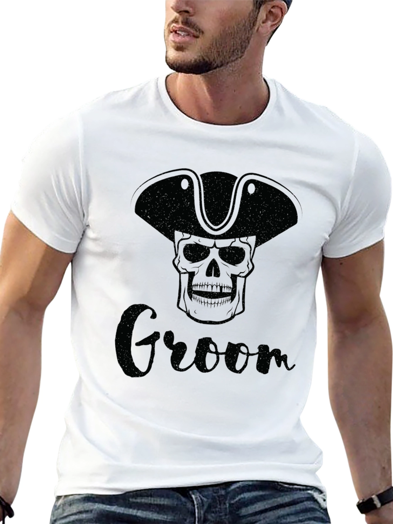 Black Groom Pirate Skull T-Shirt view 13