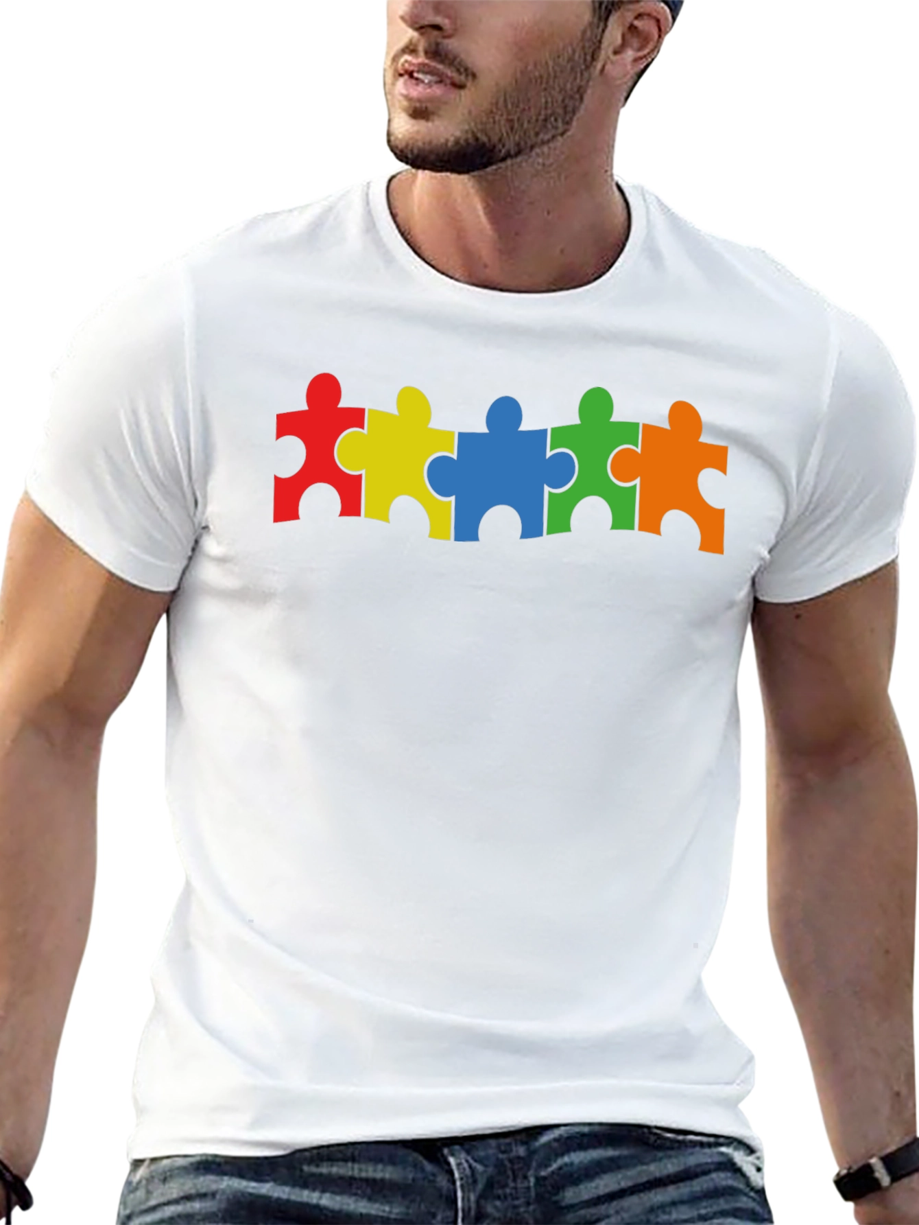 Black Autism Awareness Puzzle Piece T-Shirt view 13