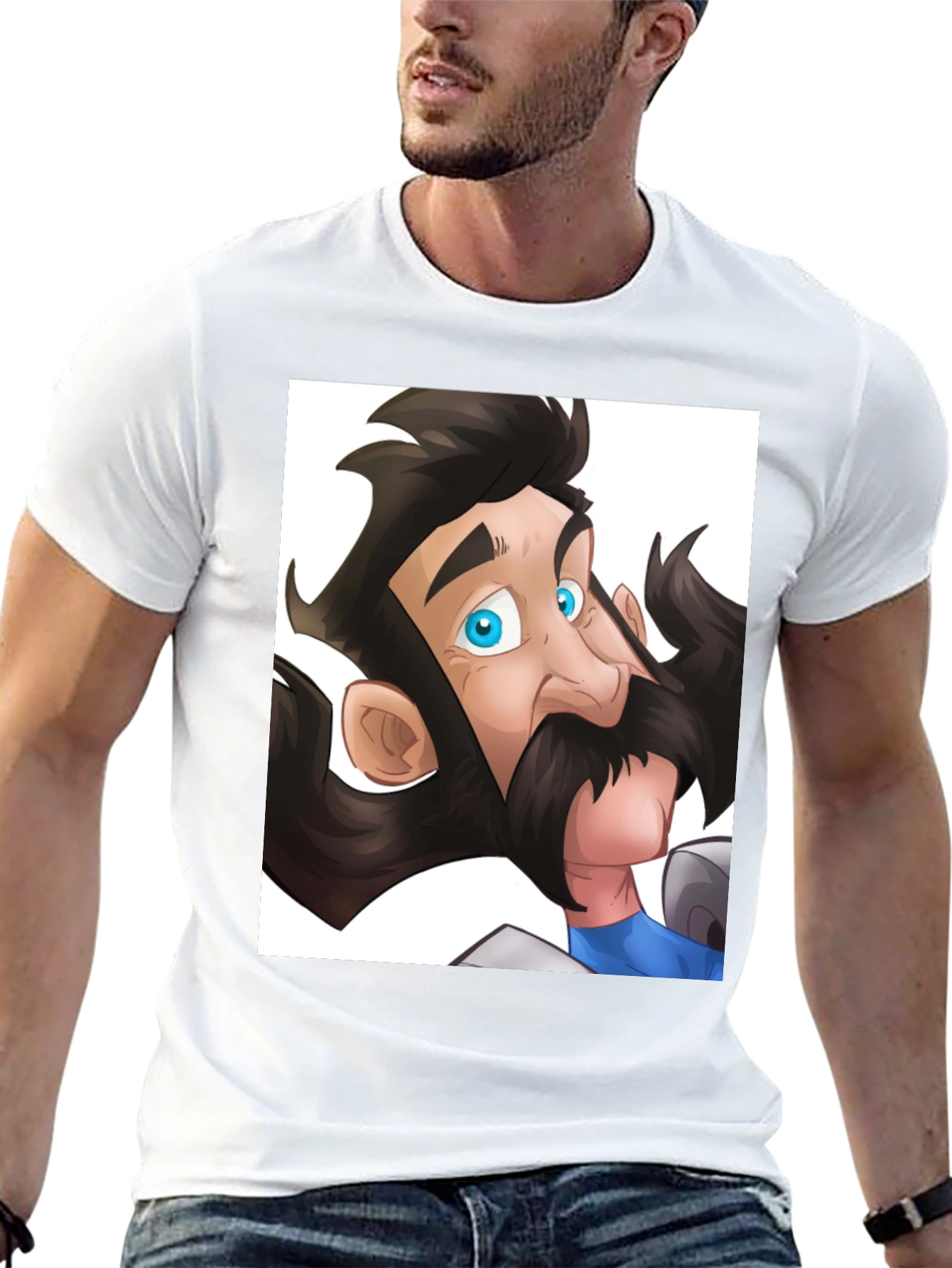 Black Cartoon Knight Graphic Tee - Black Cotton Blend T-Shirt view 13