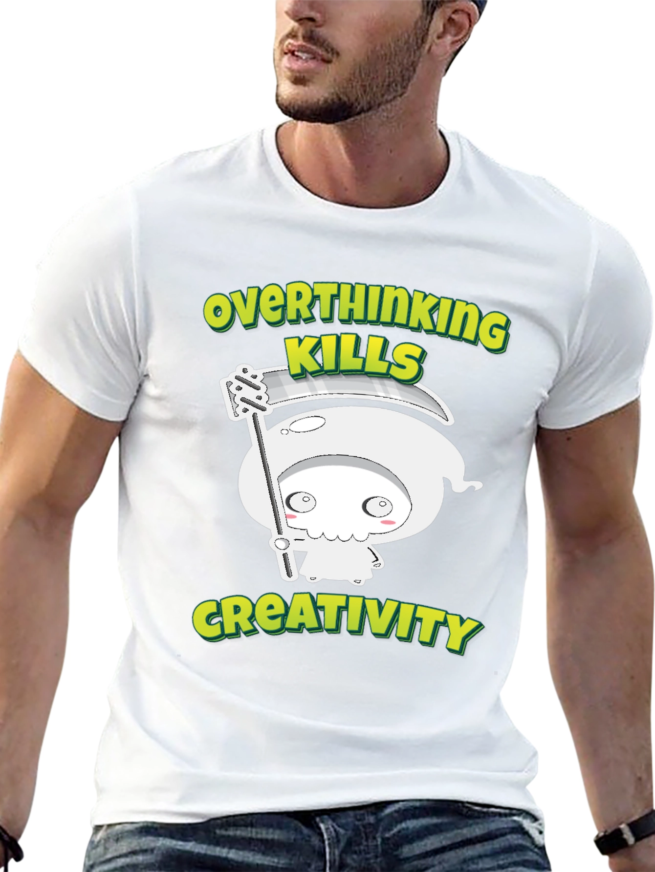 Black Overthinking Kills Creativity Graphic Tee view 13