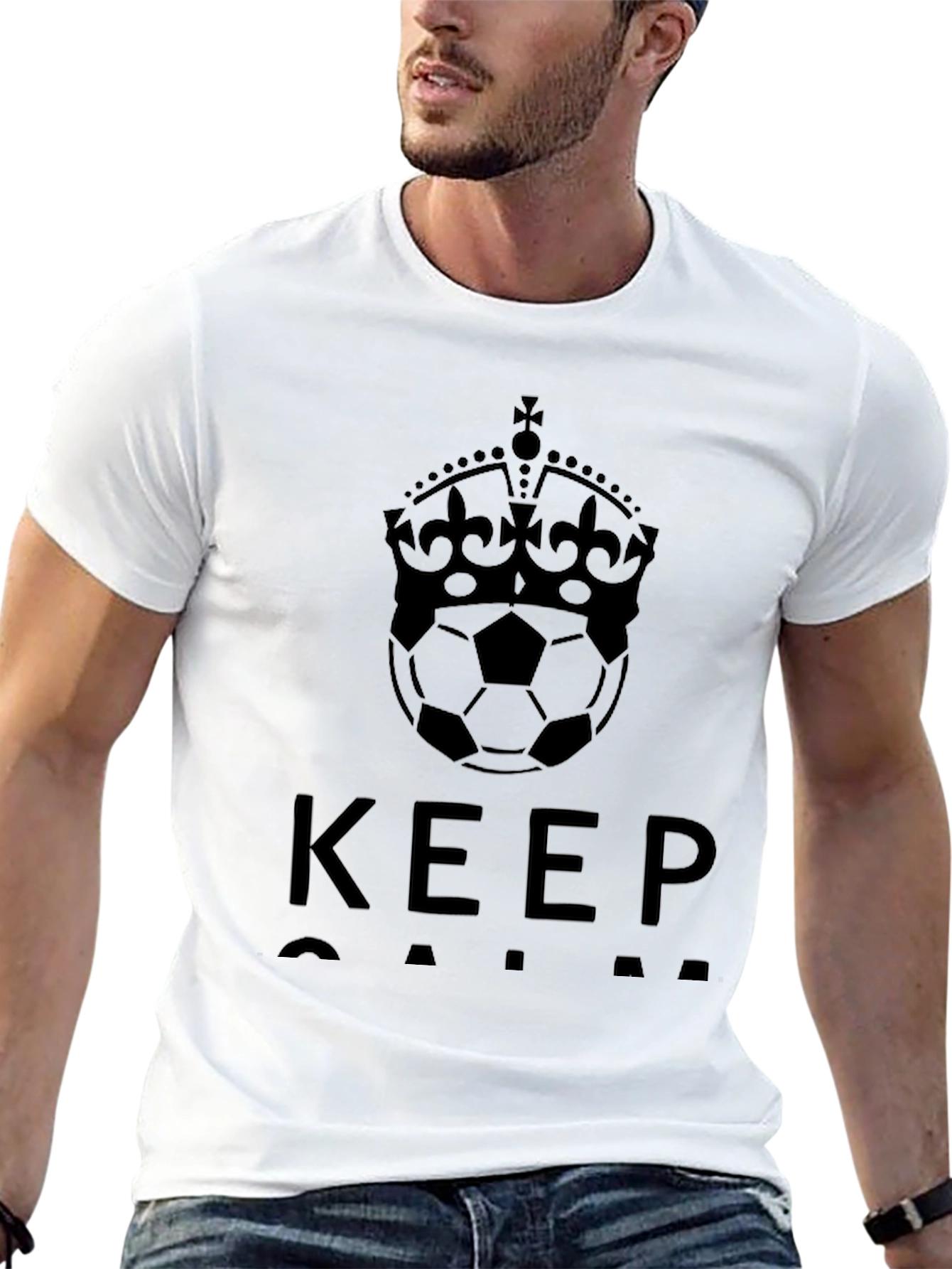 Black Keep Calm Soccer Crown Black T-Shirt view 13