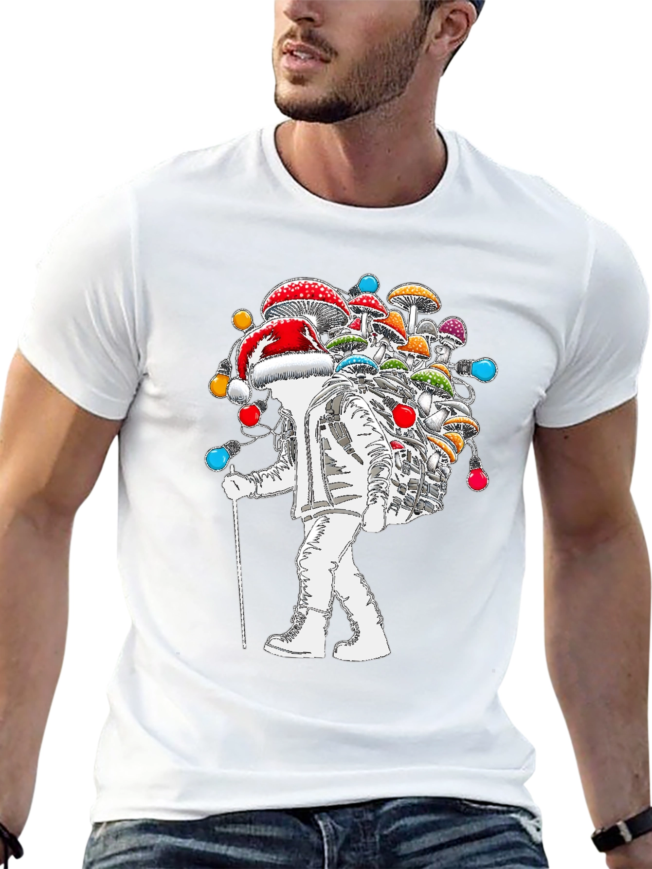 Black Astronaut Santa Mushroom T-Shirt view 13