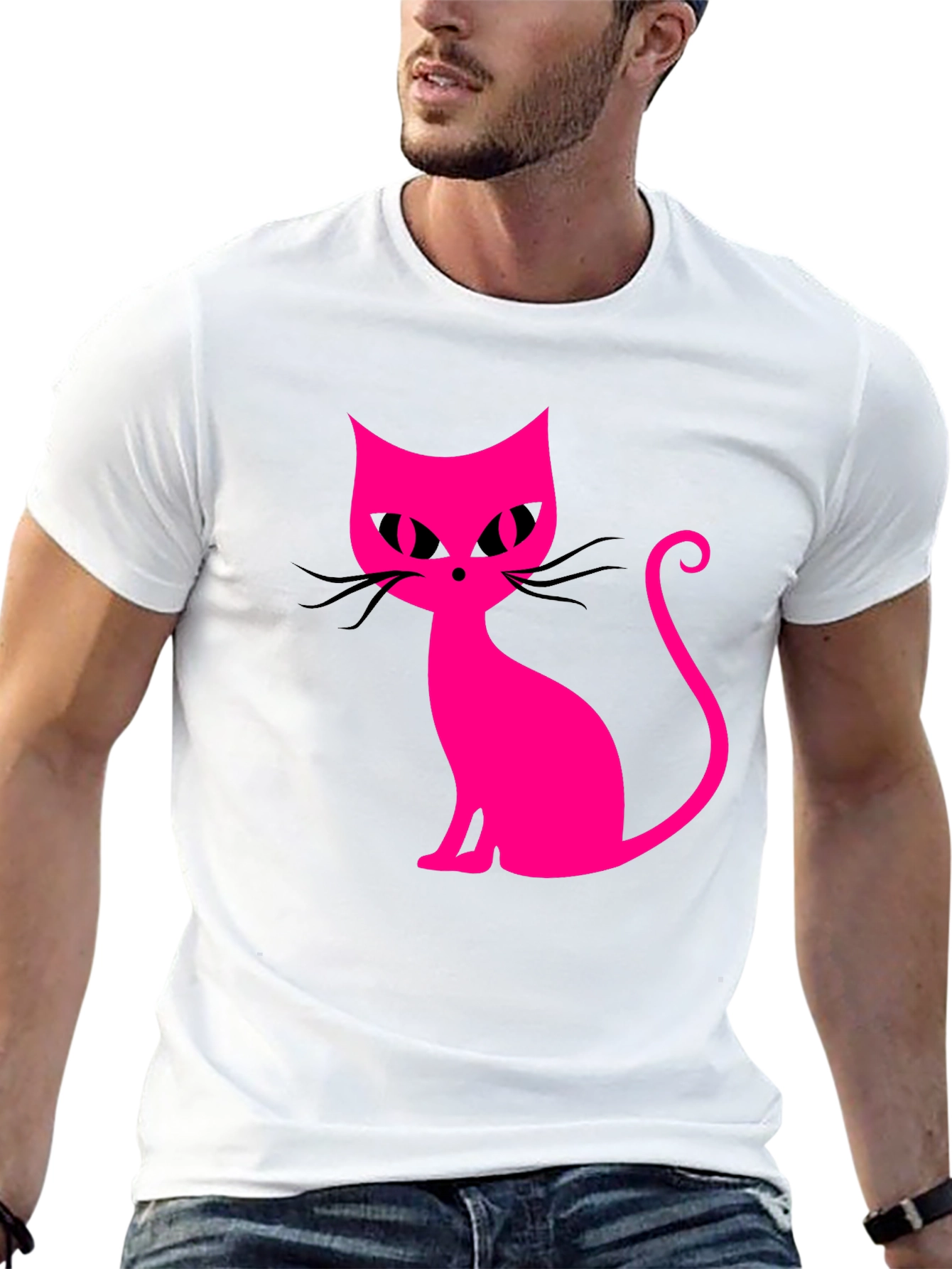 Black Cool Cat Tee - Pink Graphic on Black view 13