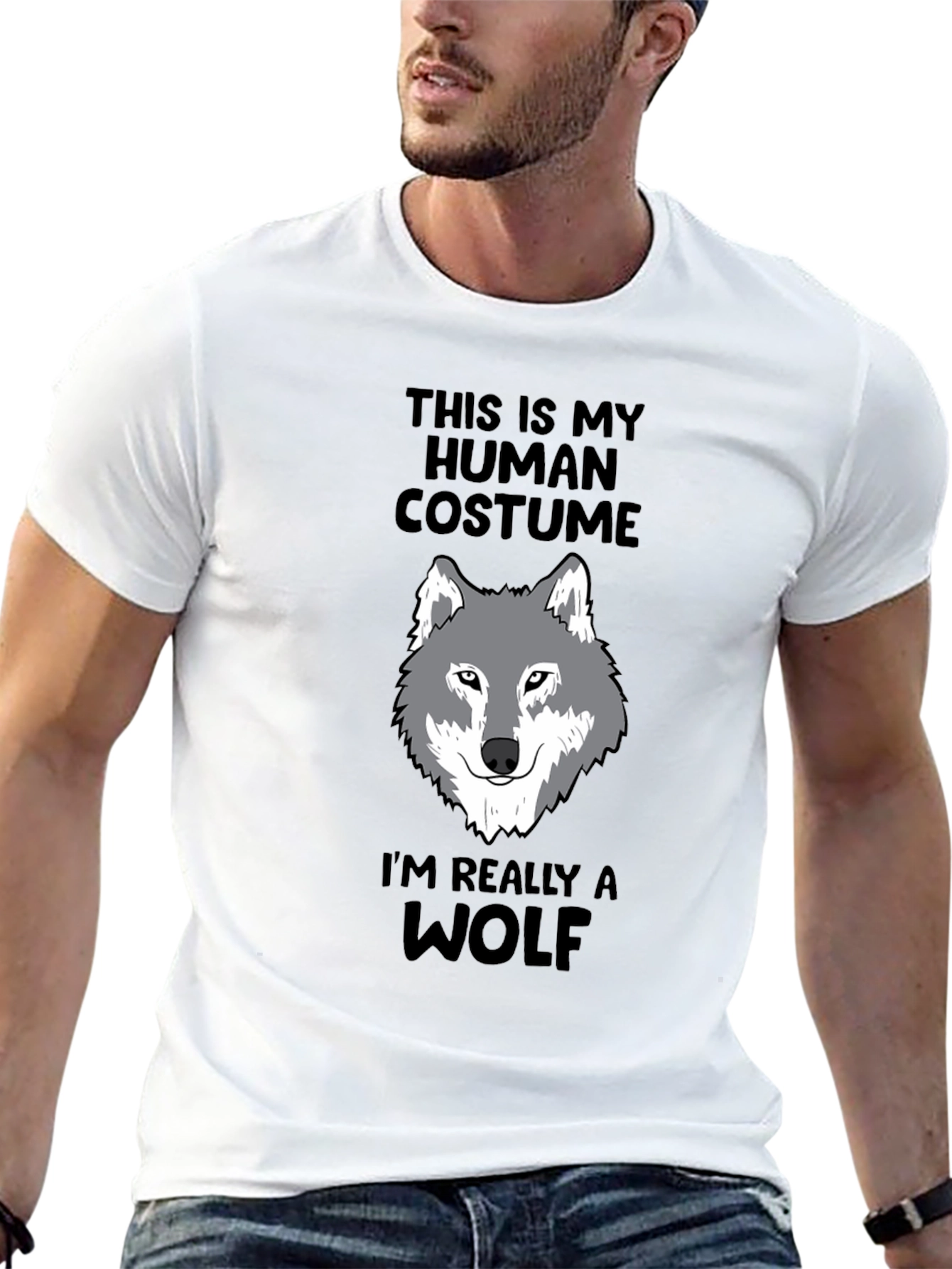 Black Human Costume Funny Wolf T-Shirt view 13
