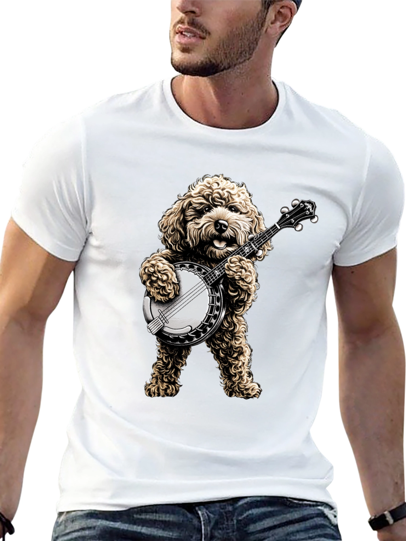 Dog Playing Banjo T-Shirt - Musical Canine Tee - 13