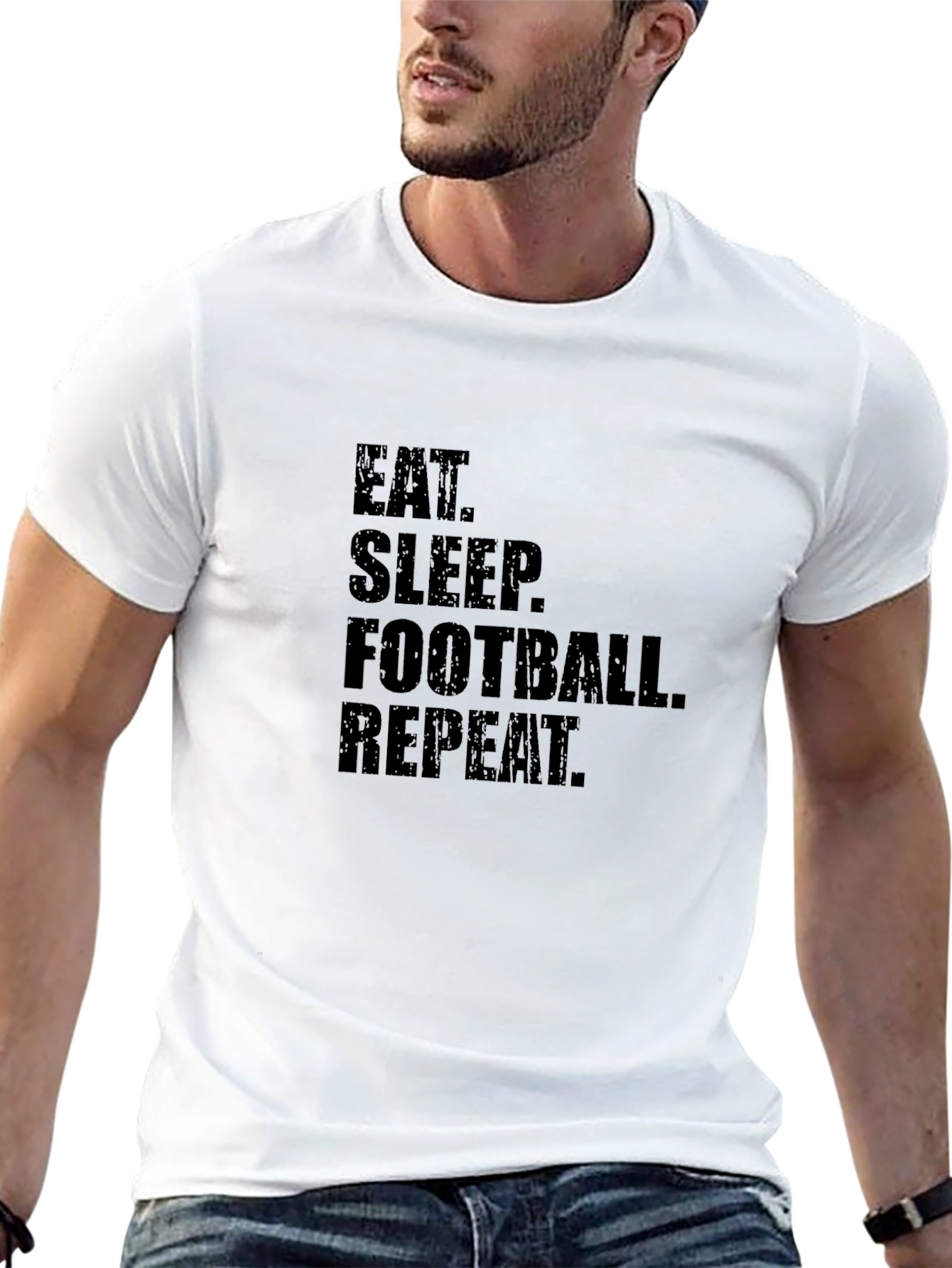 Black Eat Sleep Football Repeat Black T-Shirt view 13