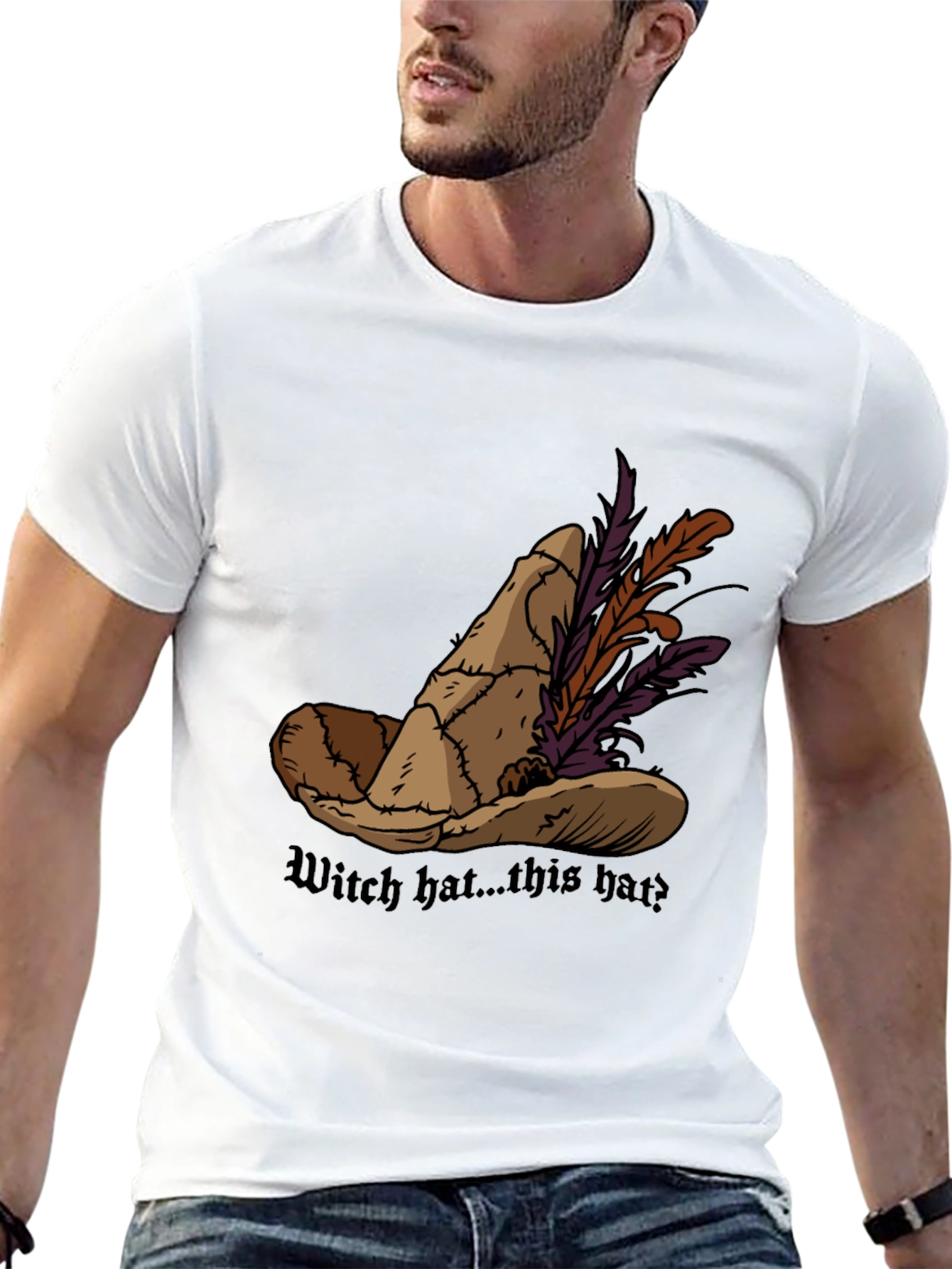 Black Whimsical Witch Hat Graphic Tee - Unique Design view 13