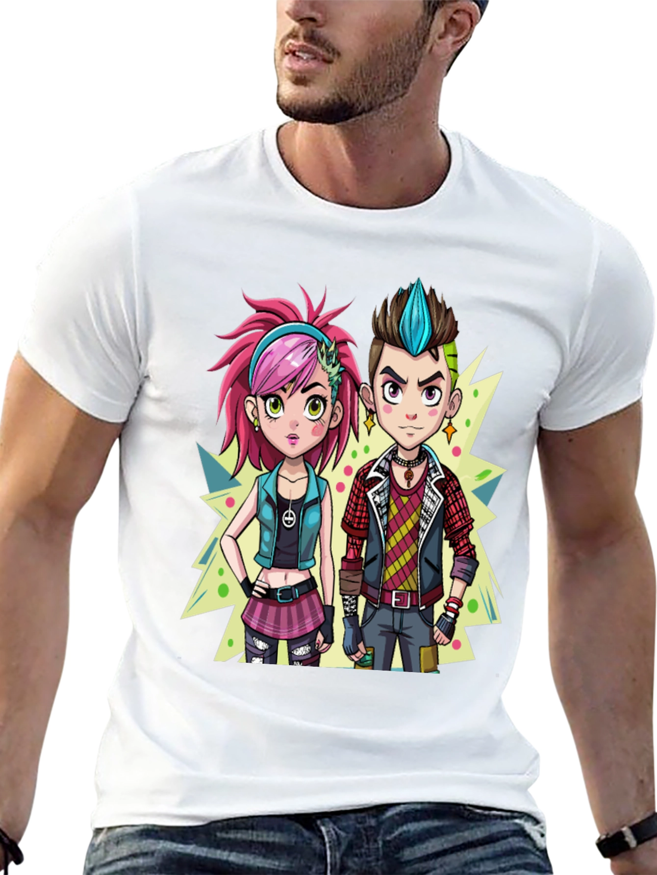 Cartoon Couple Black Graphic Tee - 13