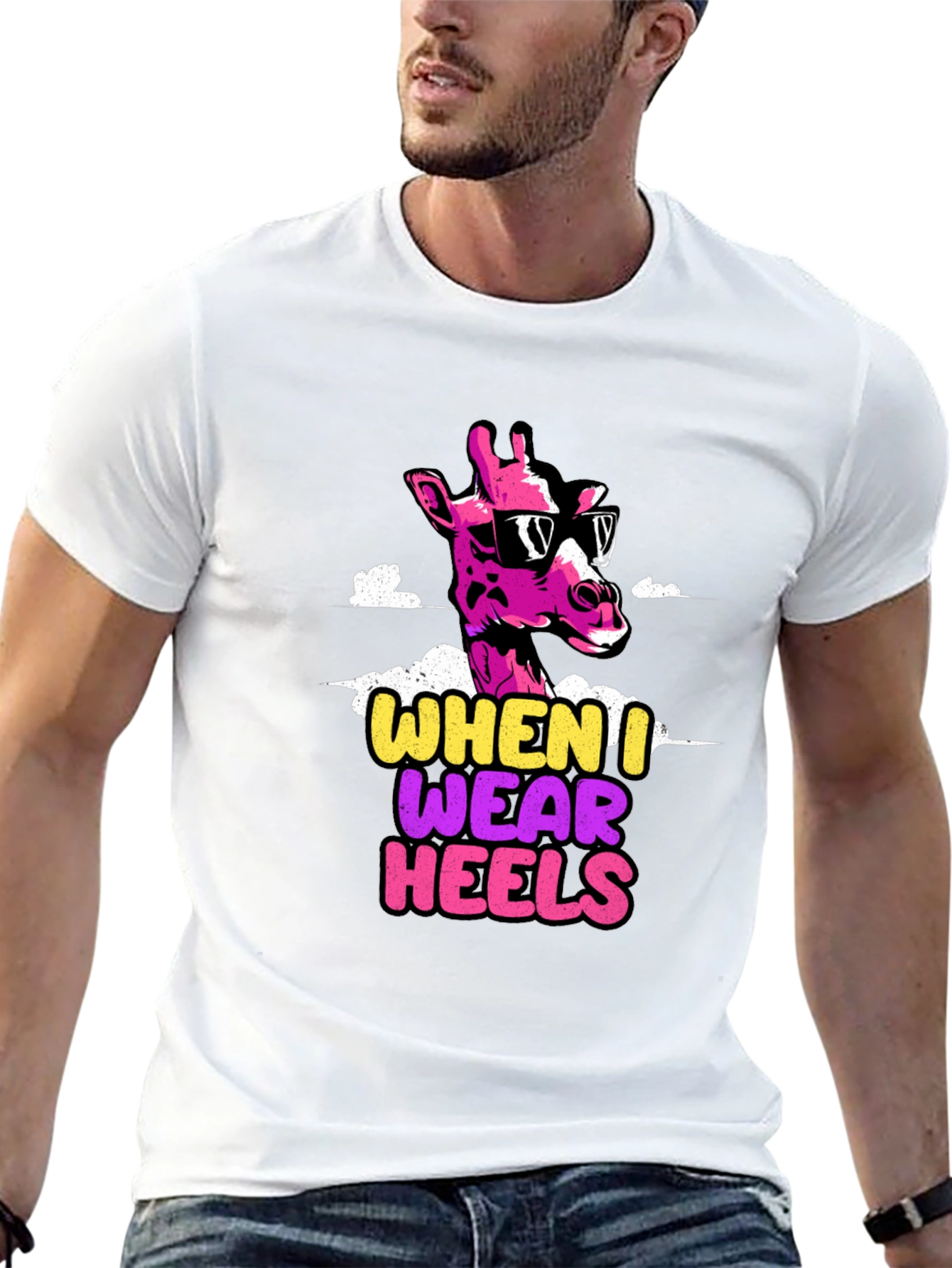 Black Funny Giraffe Heels T-Shirt view 13