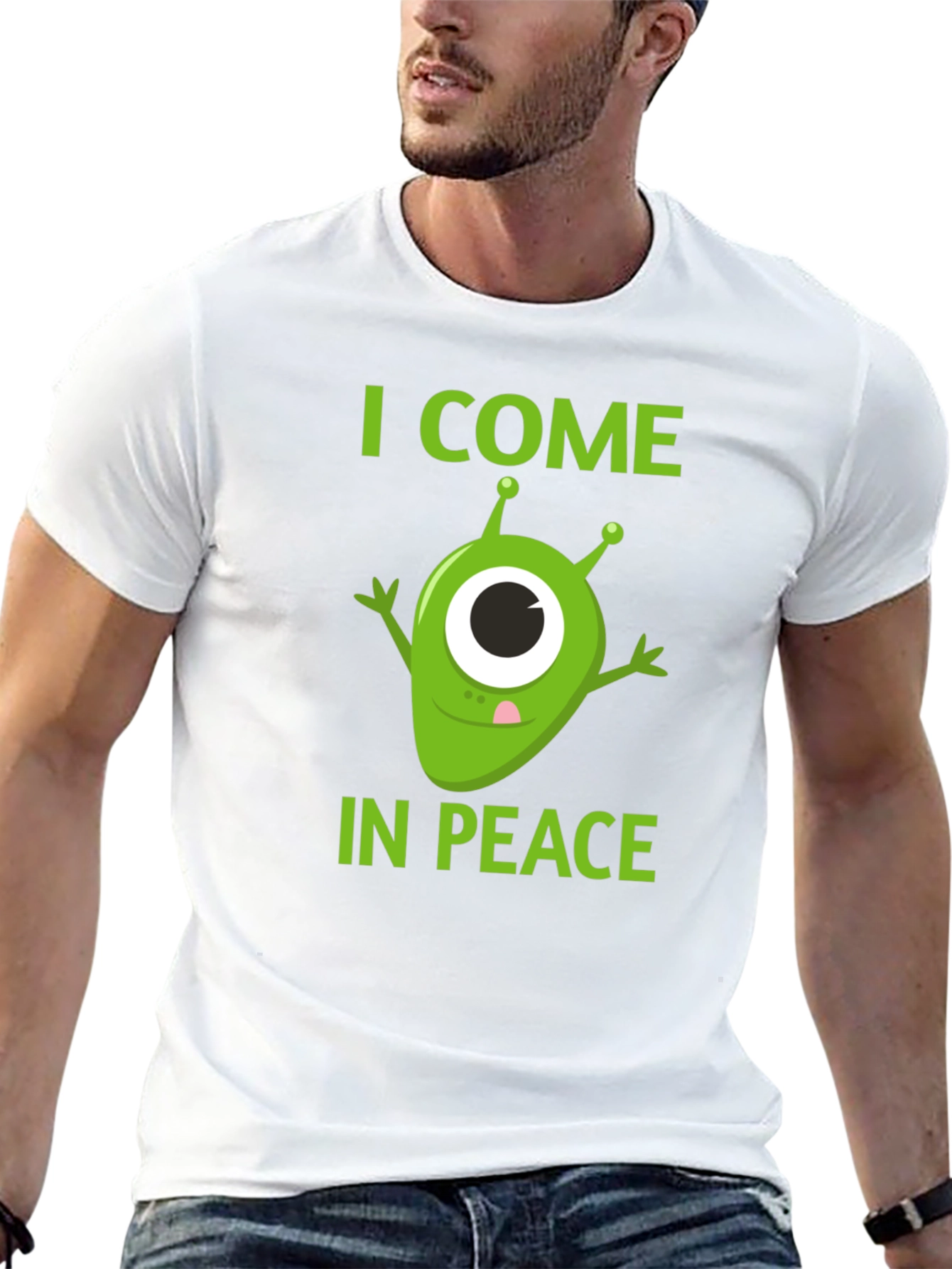 Black I Come In Peace Alien Graphic T-Shirt view 13