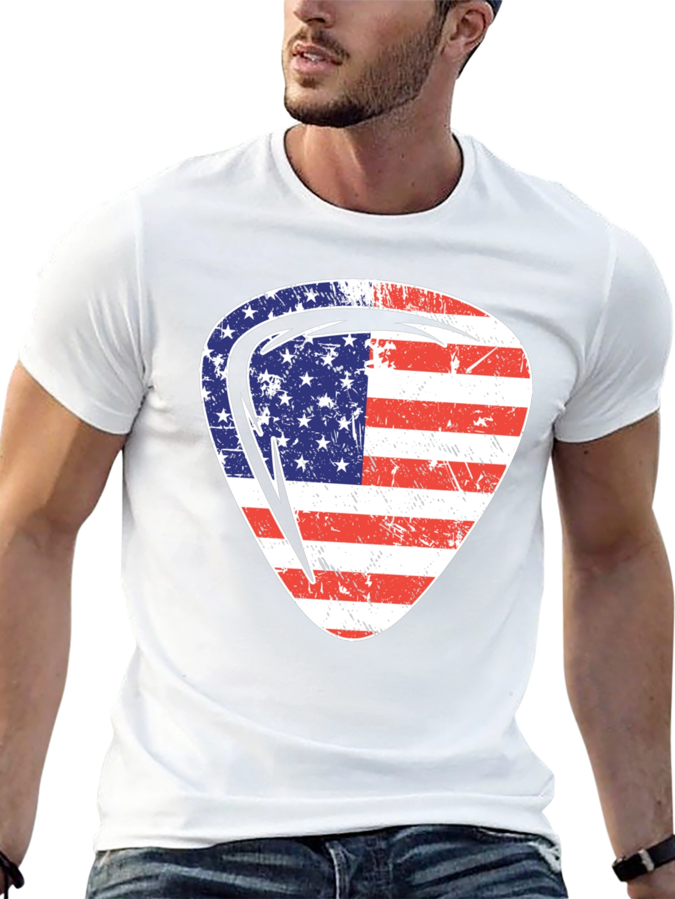 Black USA Flag Guitar Pick Patriotic T-Shirt view 13