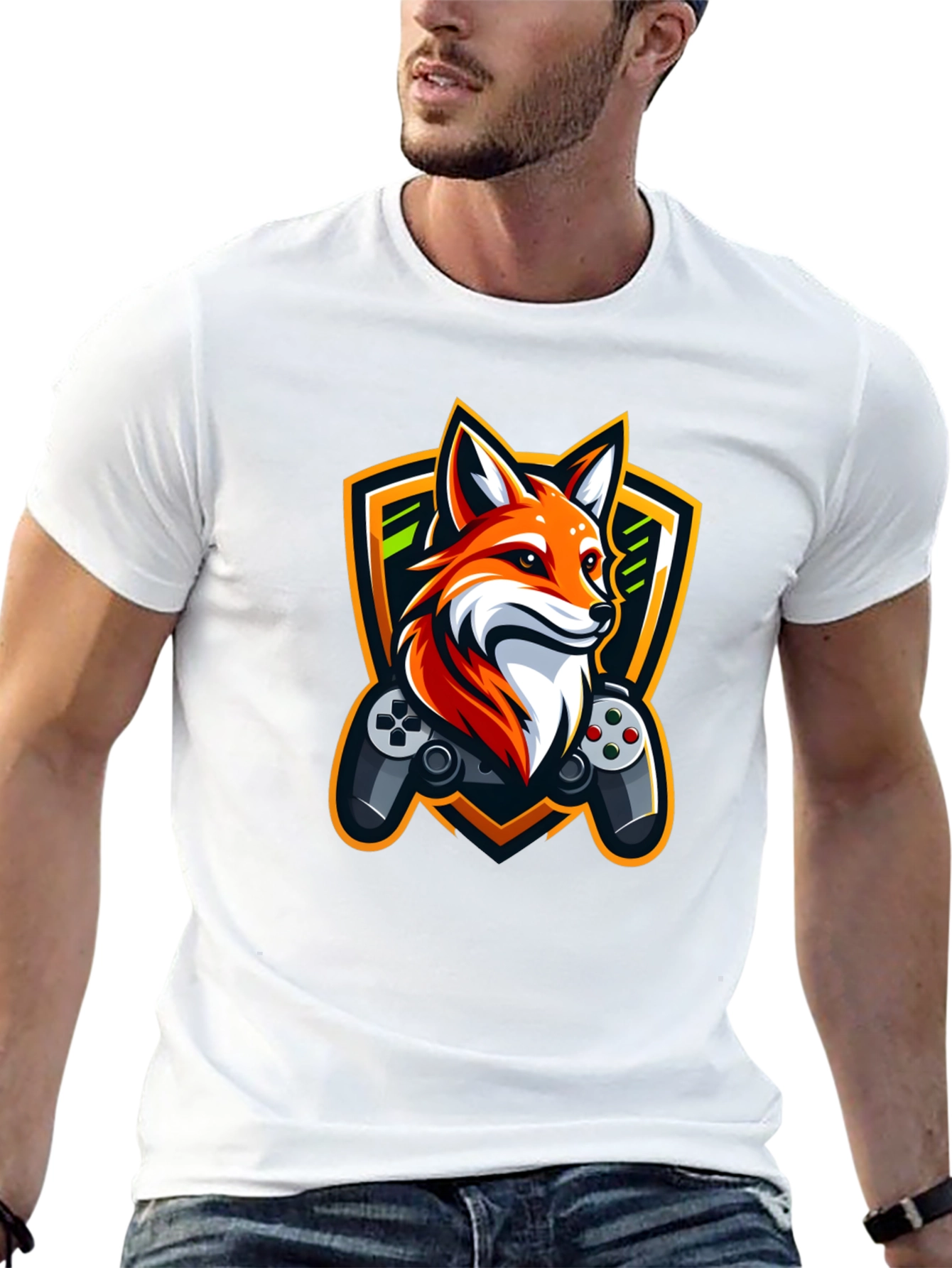 Black Gaming Fox T-Shirt - Black Crew Neck view 13